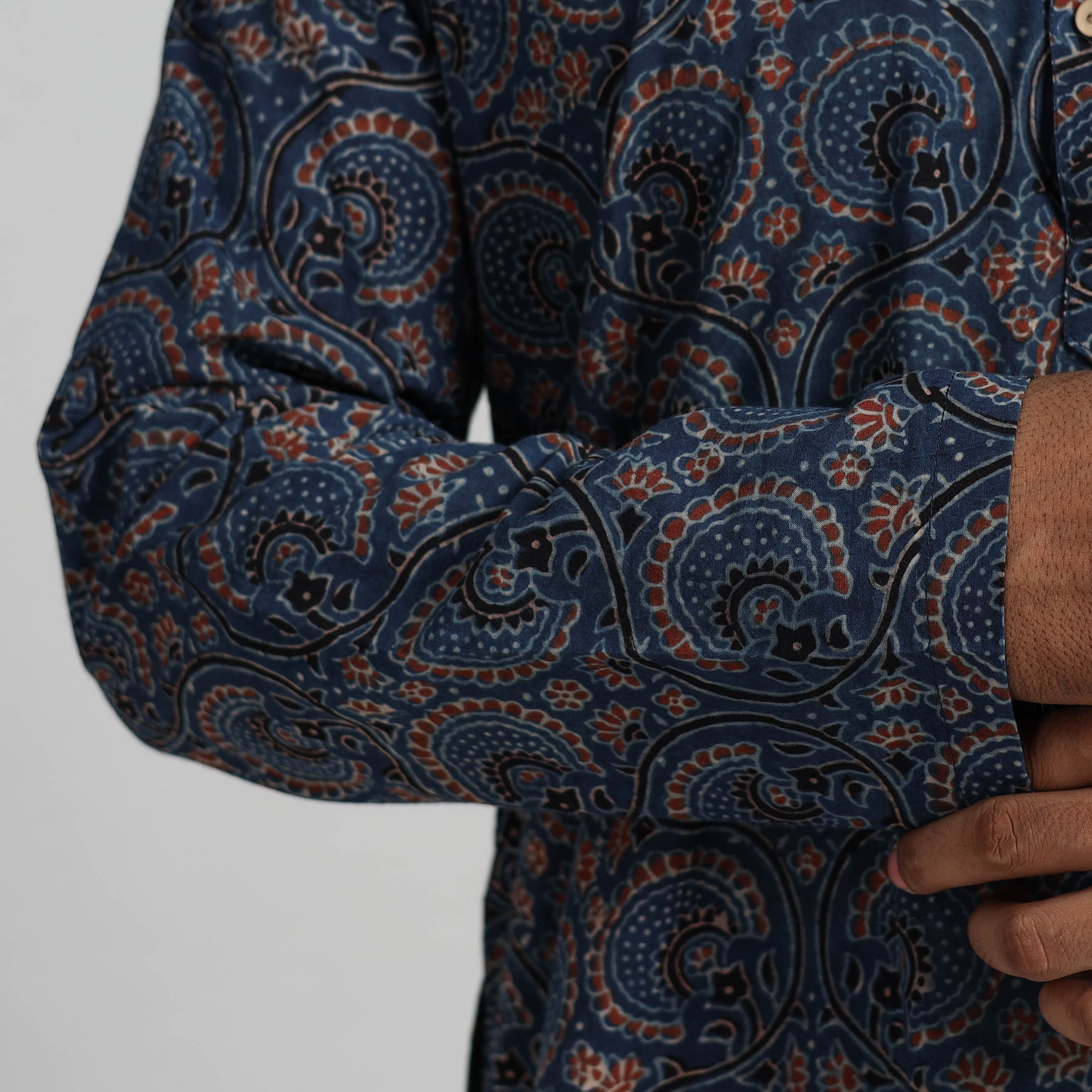 ITOKRI CASUALS Ajrakh Block Printed Cotton Men Long Kurta 19 - view 8