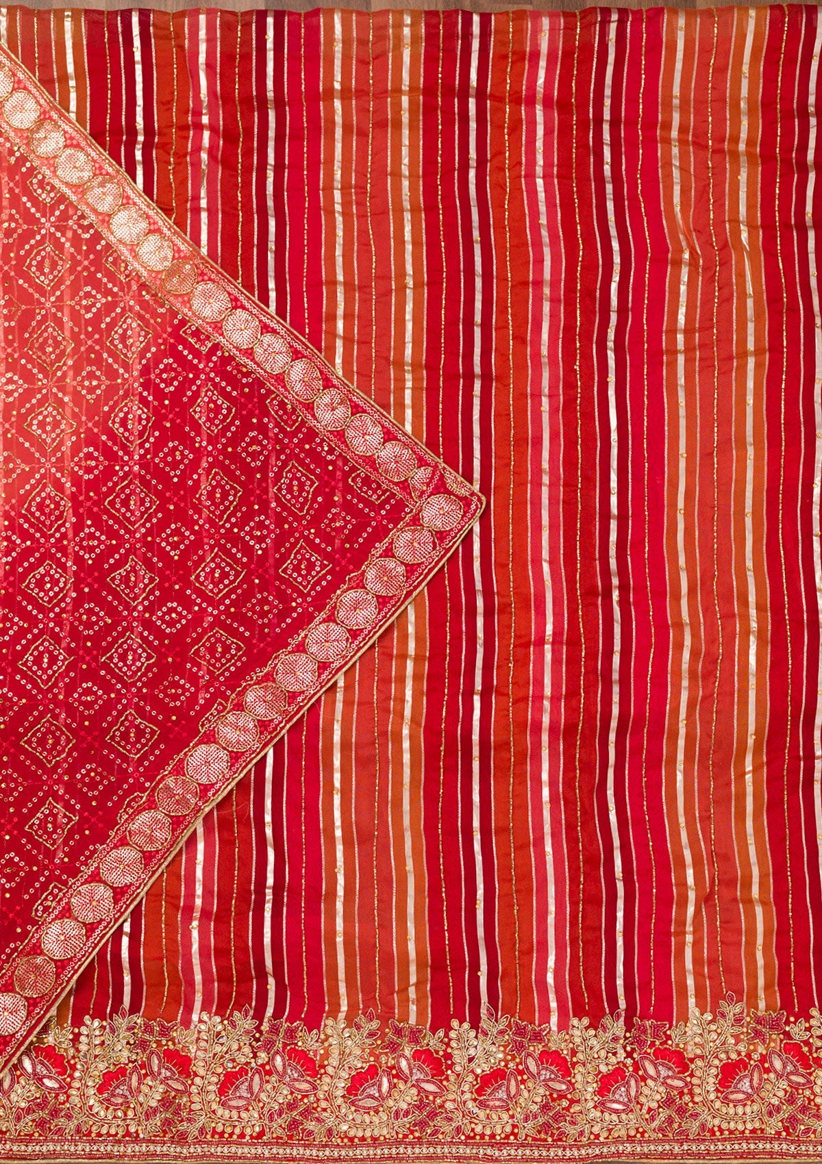 Koskii Red Zariwork Semi Crepe Unstitched Salwar Suit - view 3