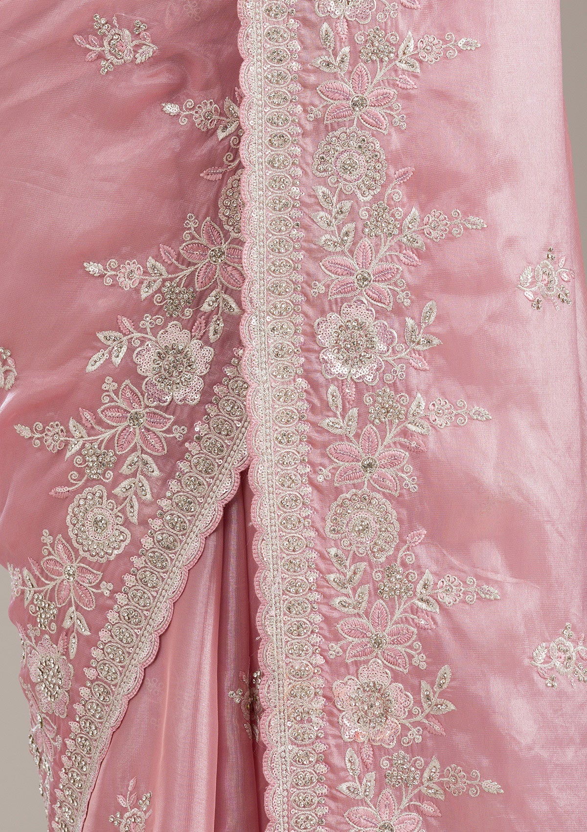 Koskii Pink Zariwork Tissue Saree – Women's - view 9