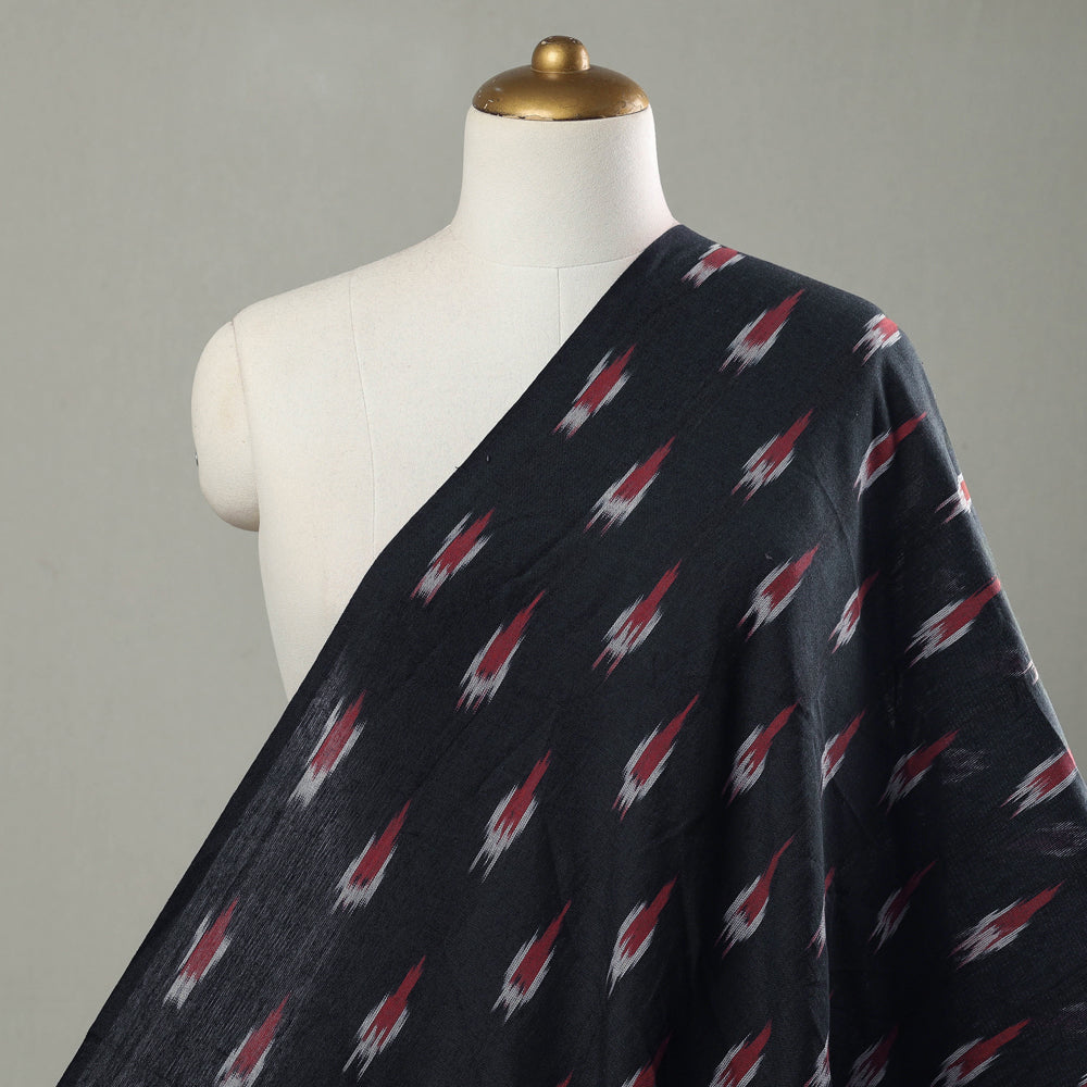 SOUTH KARGHA Black With Red Butta Pochampally Ikat Weave Cotton Fabric 02
