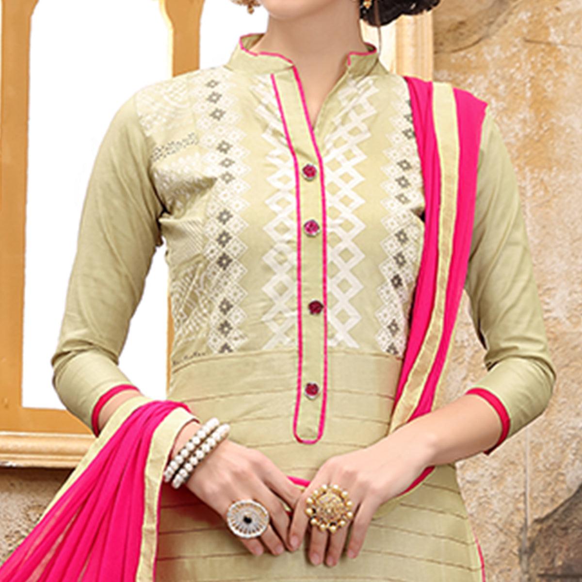 Peachmode Classy Cream Colored Party Wear Embroidered Cotton Dress Material - view 2