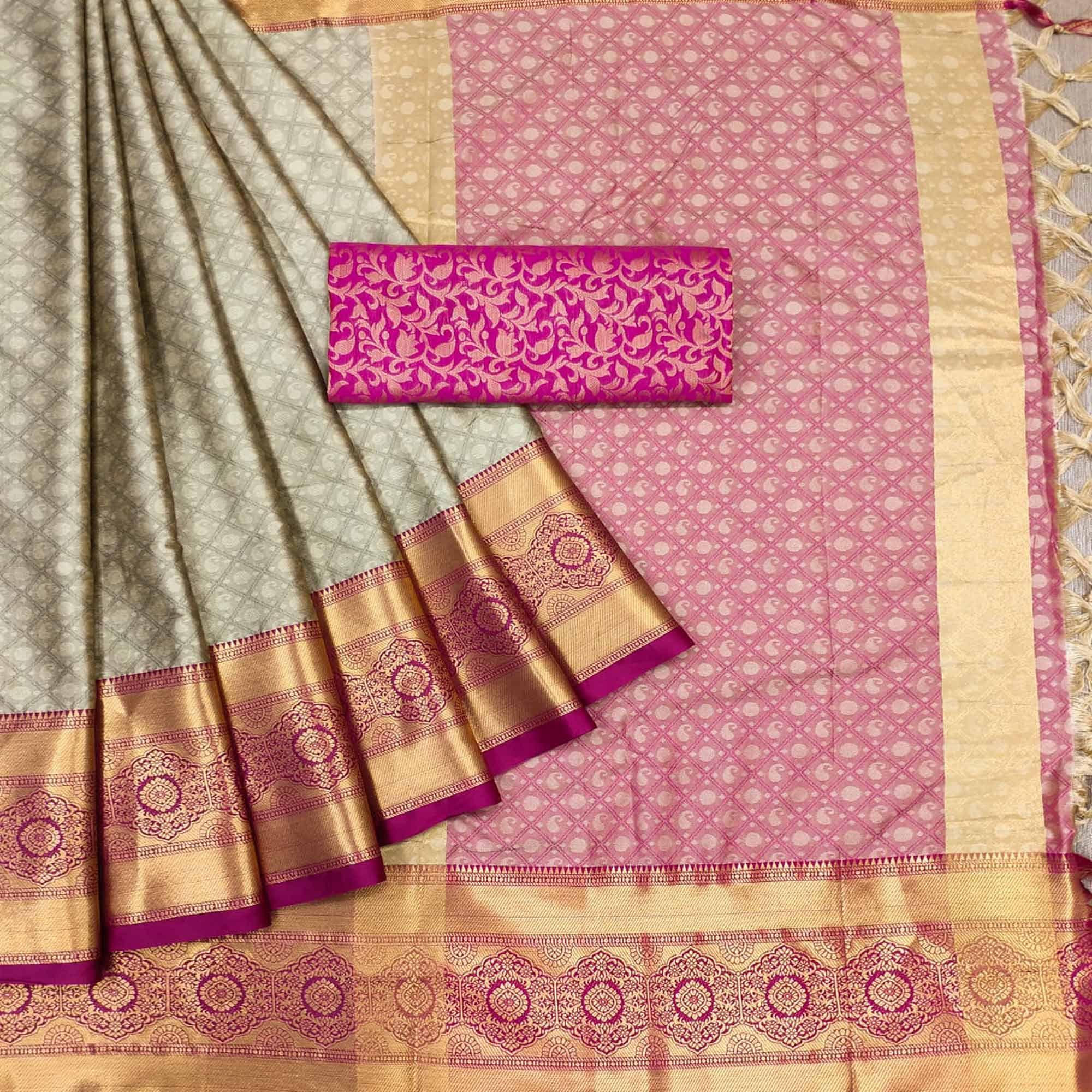 Peachmode Brown Woven Cotton Silk Saree – Women's