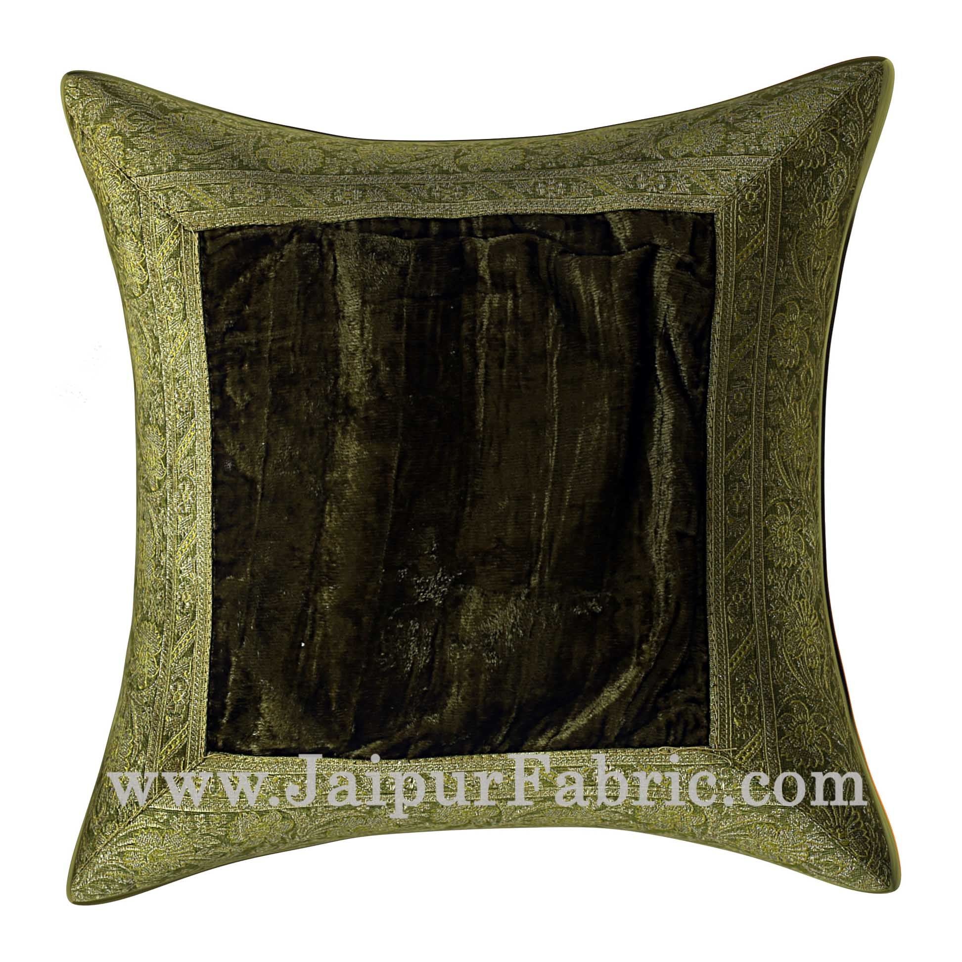 JaipurFabric® Green Color Velvet Cushion Cover