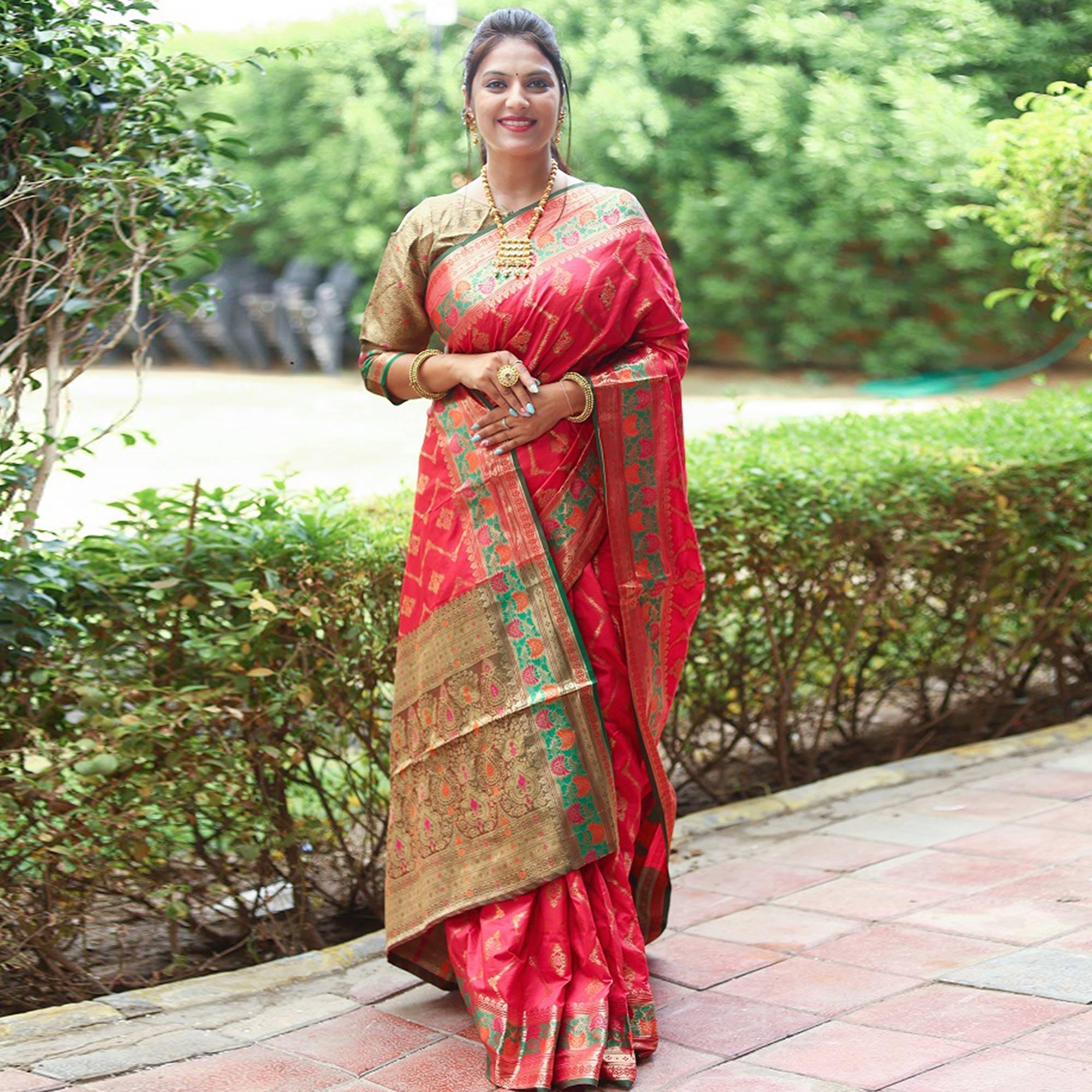 Peachmode Gajari Pink Woven Art Silk Saree – Women's - view 4