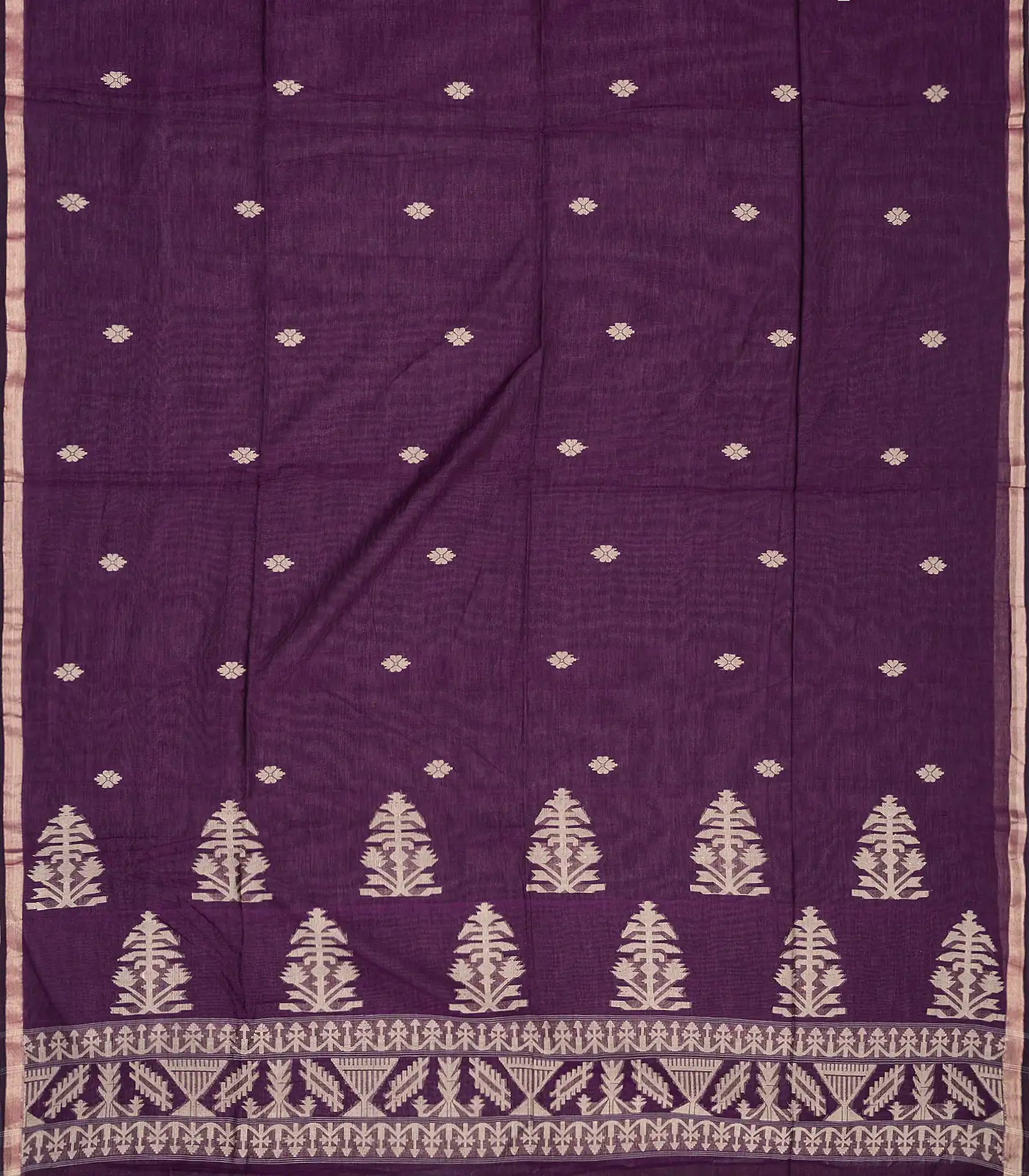 RmKV Magenta Handloom Bengal Cotton Saree With Floral Buttas - view 2