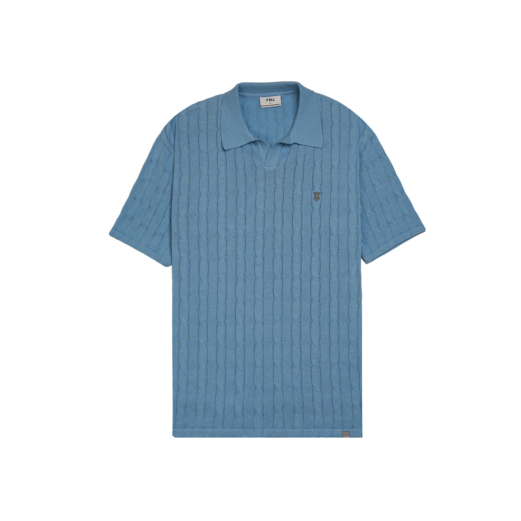 Y*all Pristine Cable Knit Polo - Cornflower Blue