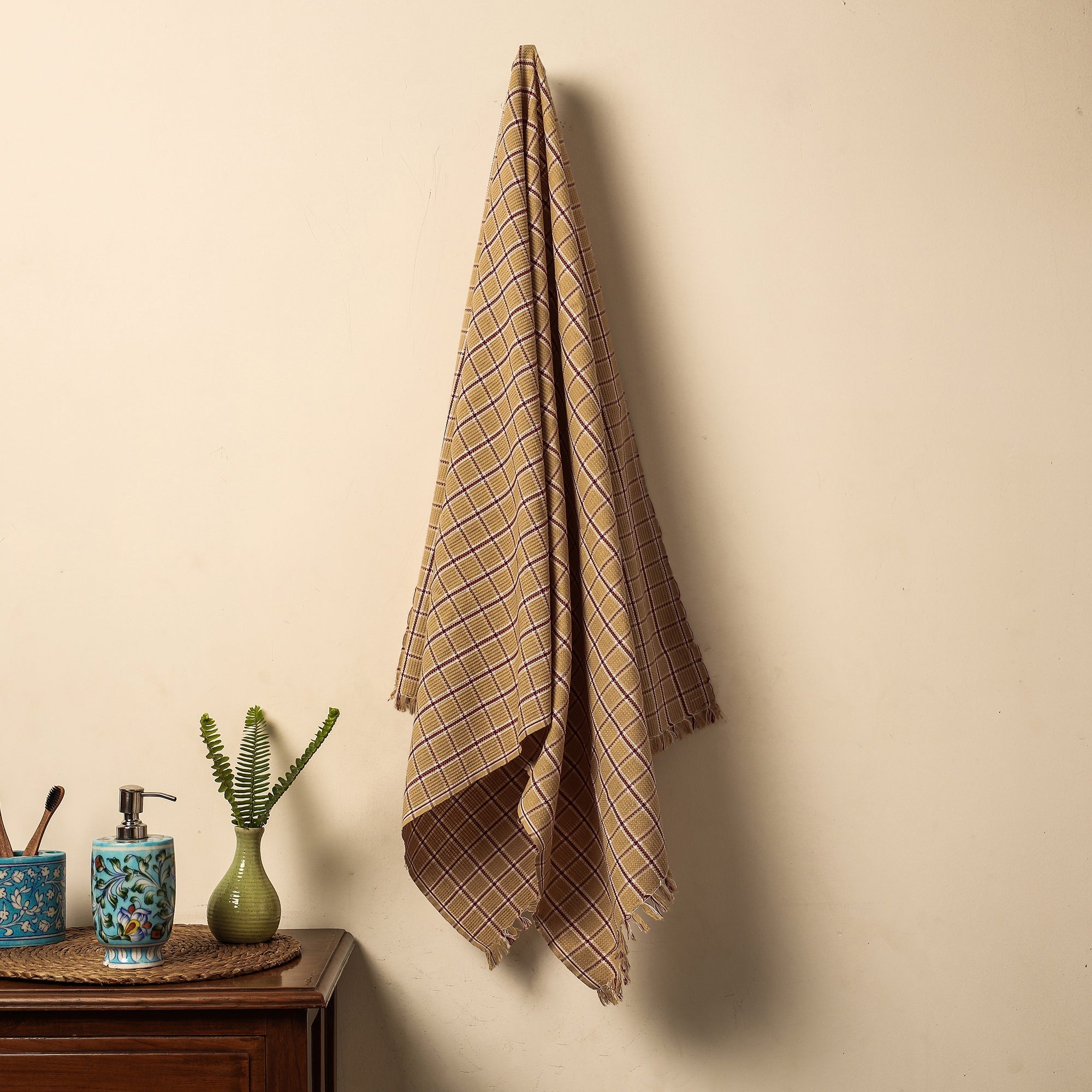 ITOKRI CRAFTS INITIATIVE Brown - Honeycomb Handloom Cotton Bath Towel From Dehradun