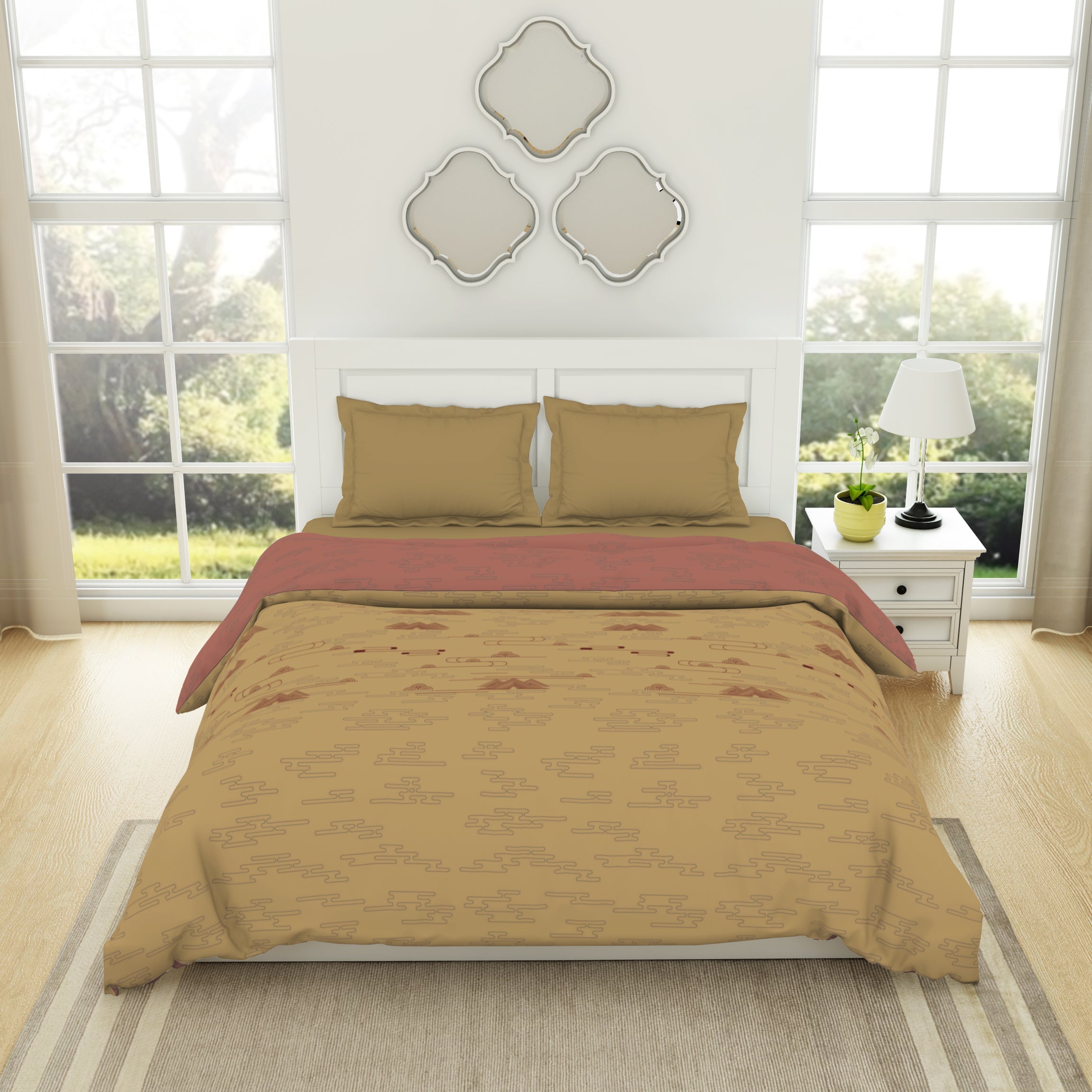 Spaces India Geometric Sand Dollar - Beige 100% Cotton Shell Double Quilt / AC Comforter - Patterna By Spaces
