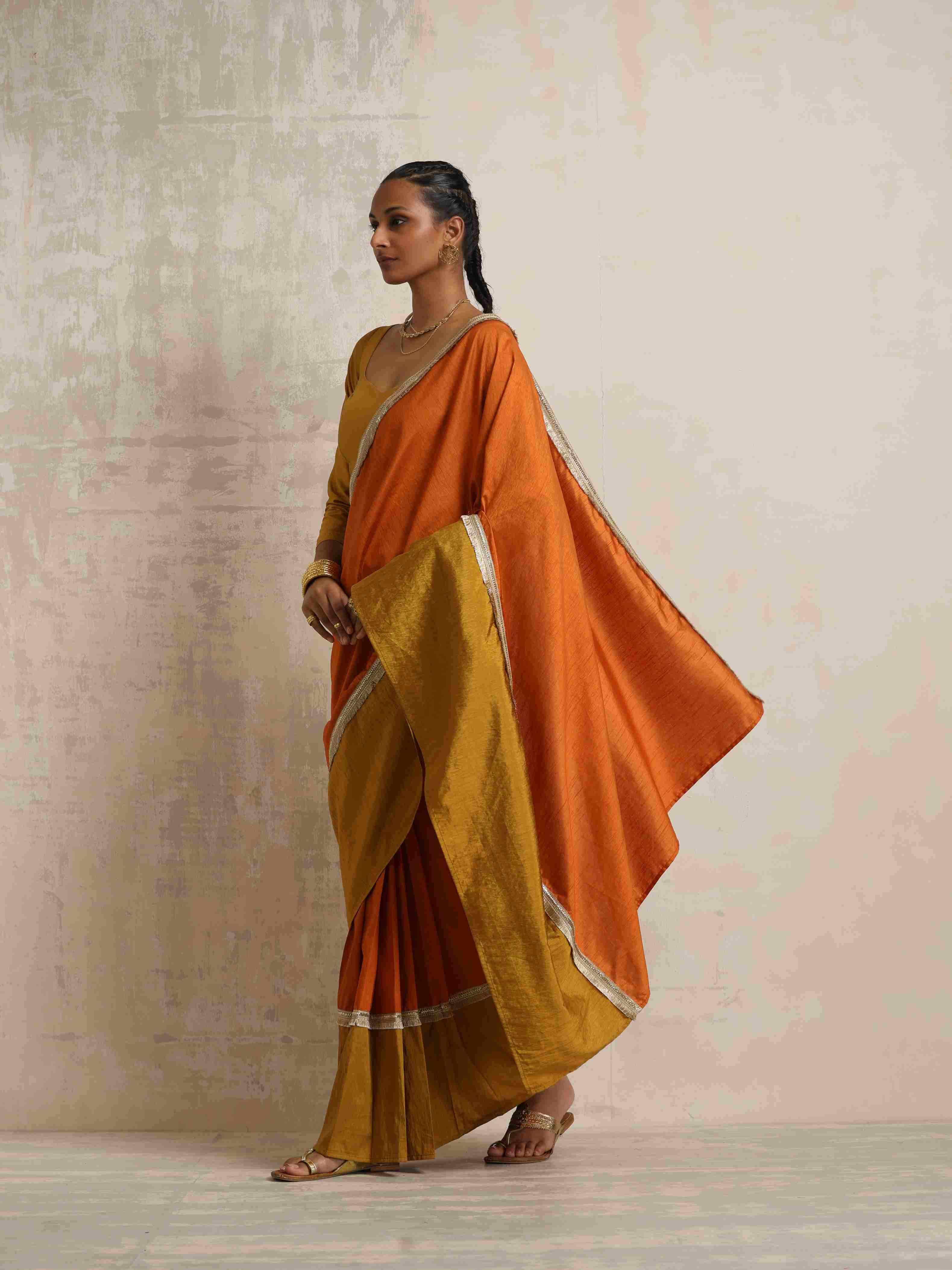 trueBrowns Orange Silk Ready To Wear Saree – Women's - view 3