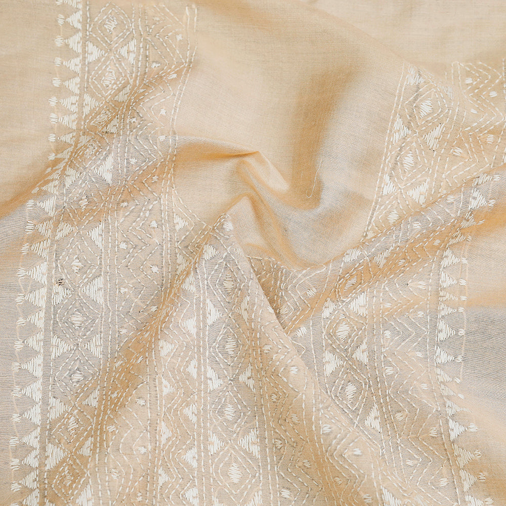 KHUSHBASH - HAPPY LOOM OF EAST Beige - Bengal Kantha Embroidery Silk Cotton Kurti Material - 2.6 M - view 2