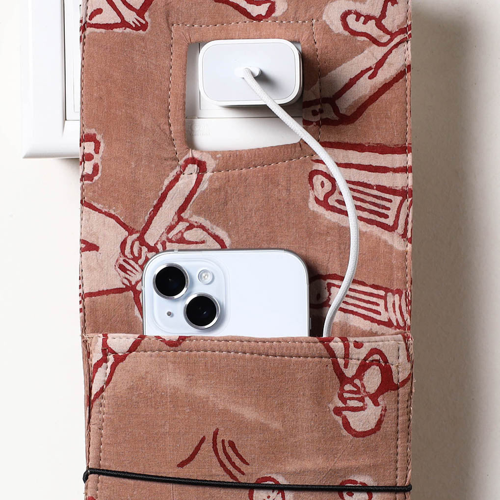 ITOKRI CRAFTS INITIATIVE Brown - Bindaas Block Printed Cotton Mobile Charging Holder - view 2