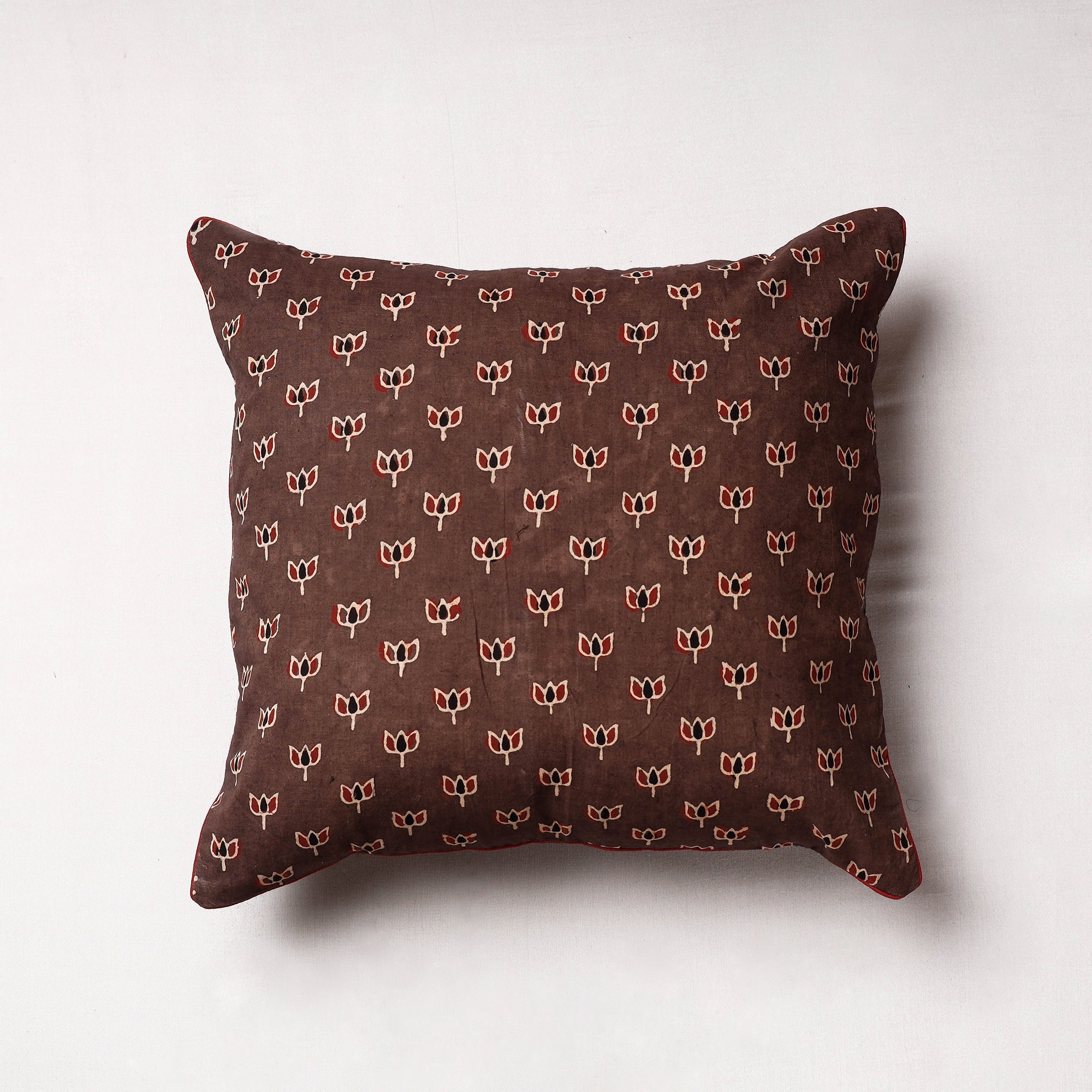 HAVELI CHRONICLES Brown - Ajrakh Block Printed Cotton Cushion Cover (16 x 16 in)