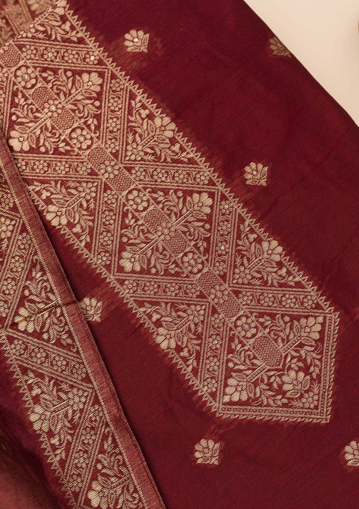 Koskii Maroon Zariwork Soft Silk Unstitched Salwar Suit - view 2