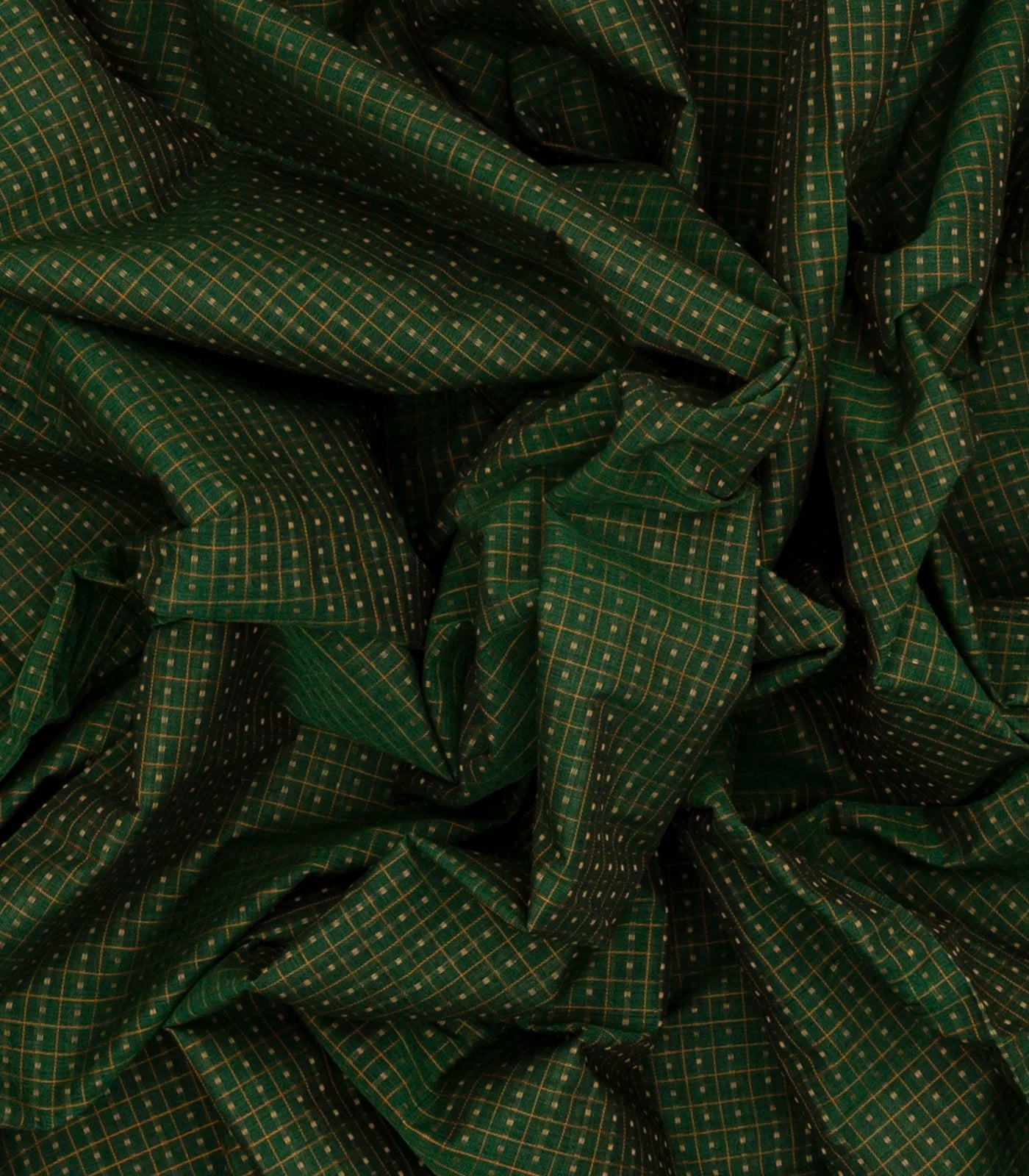 RmKV Dark Green Handloom Kanchi Cotton Saree With Checks & Square Motifs - view 3