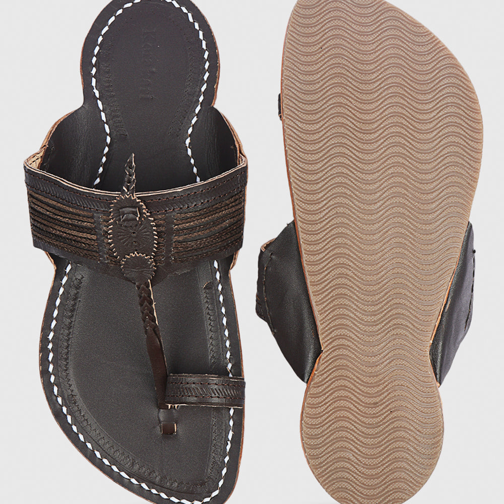 KORAKARI Brown Handstitched Leather Kolhapuri Men Slipper - view 6