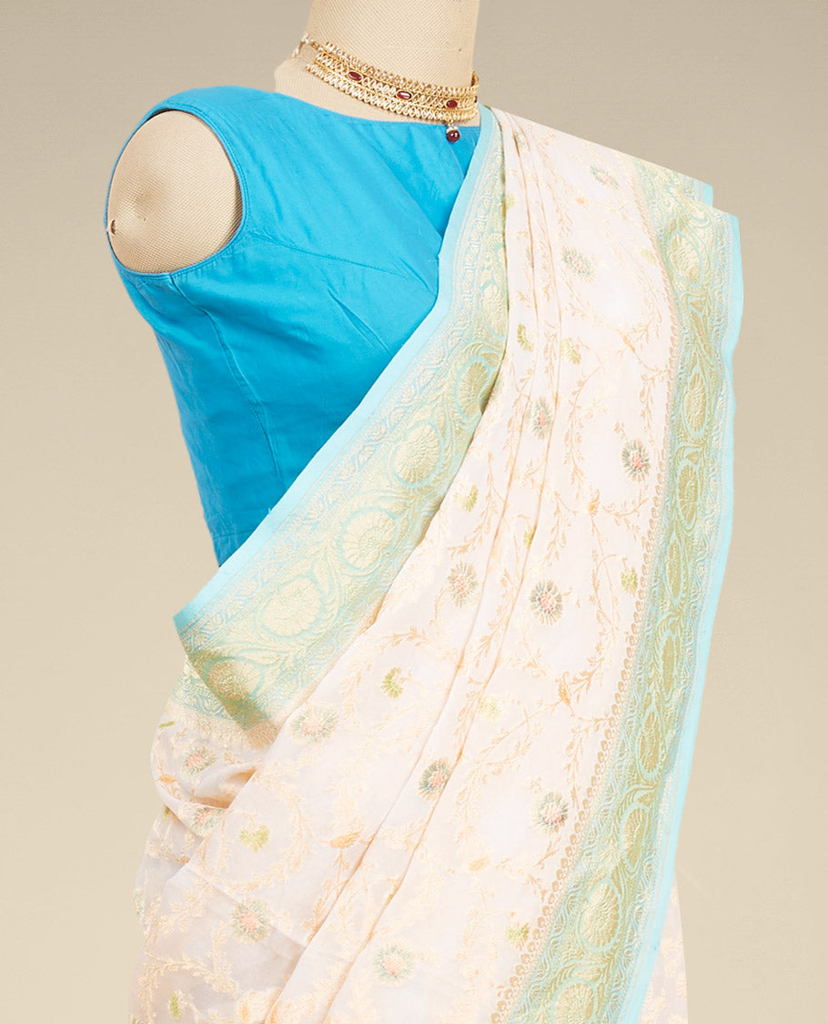 Pothys Multi-colored floral vine design banaras georgette saree with contrast inticate zari border