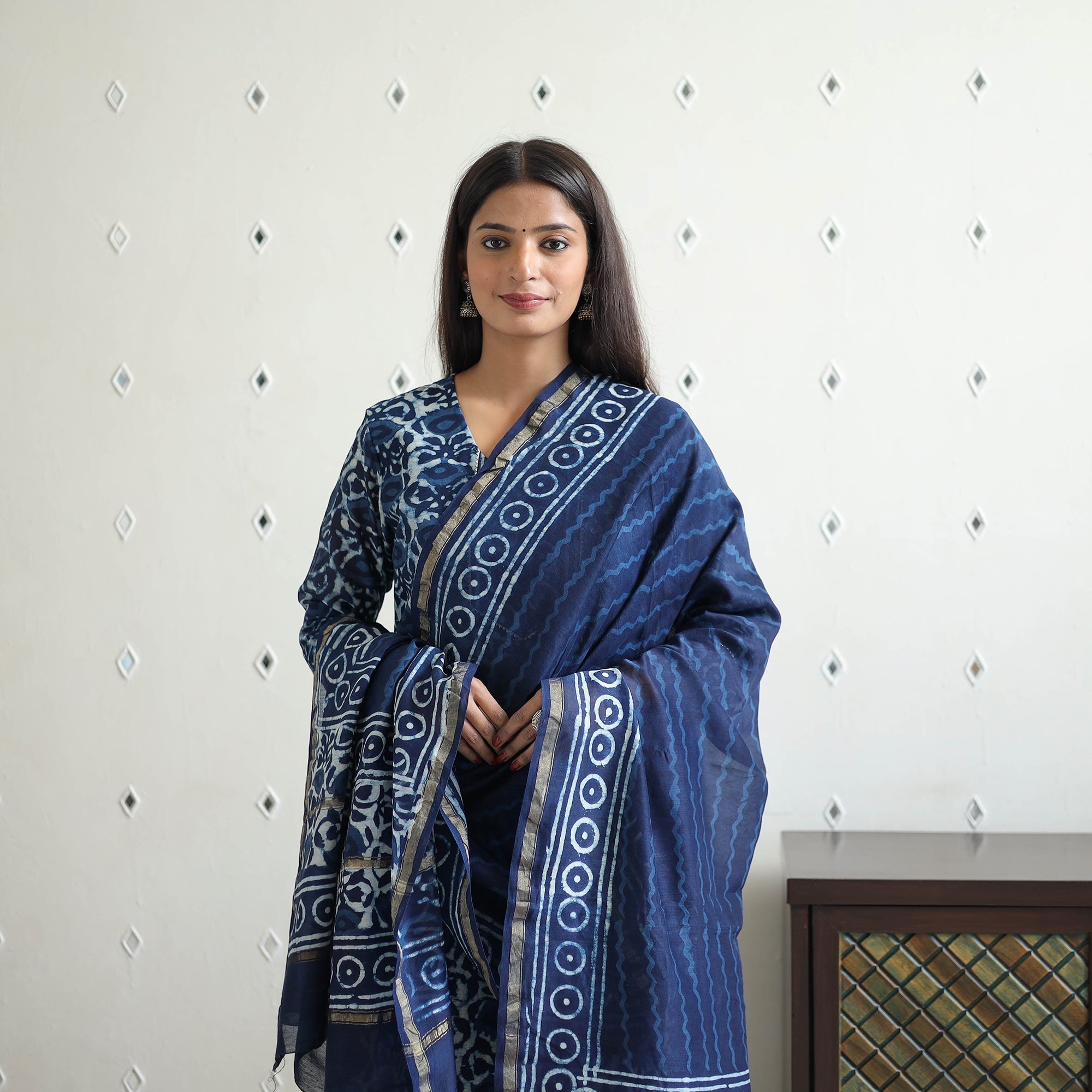 ITOKRI CASUALS Blue - Chanderi Silk Indigo Bagru Block Print Kurta Set 02