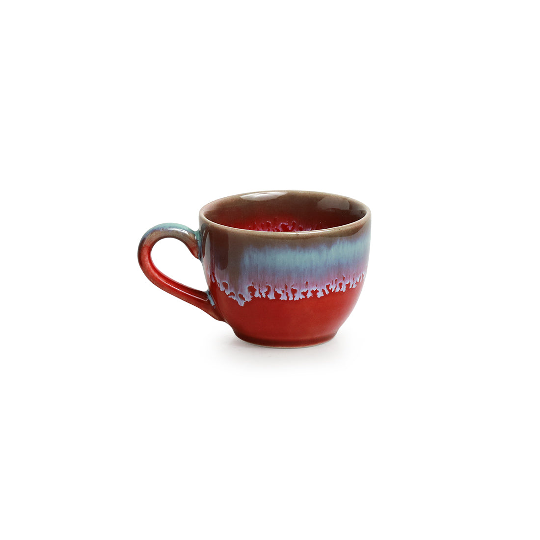 EXCLUSIVELANE 'Coral Reef' Tea Cups In Ceramic (Set Of 6, Hand Glazed Studio Pottery, Red & Cyan Blue) - view 3