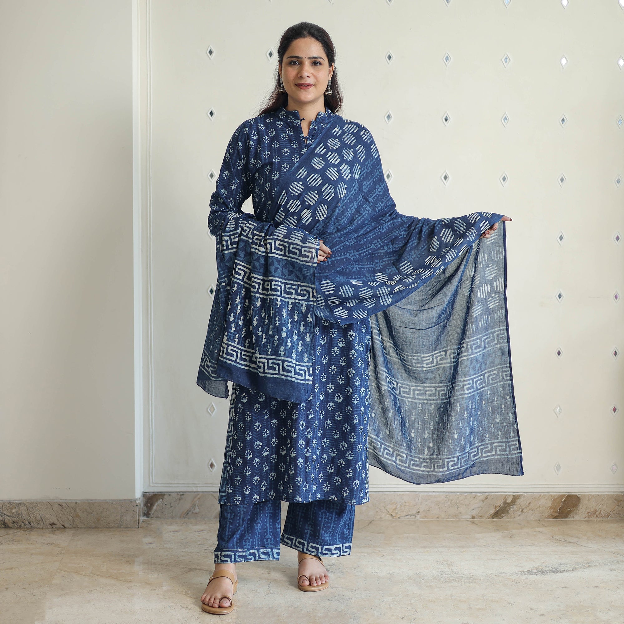 ITOKRI CASUALS Blue - Hand Block Print Indigo Bagru Cotton Suit Set 02