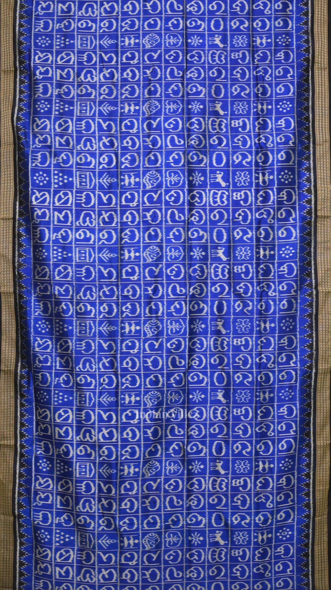 IndianVillèz Royal Blue Odia Barnamala Odisha Ikat Khandua Silk saree - view 4