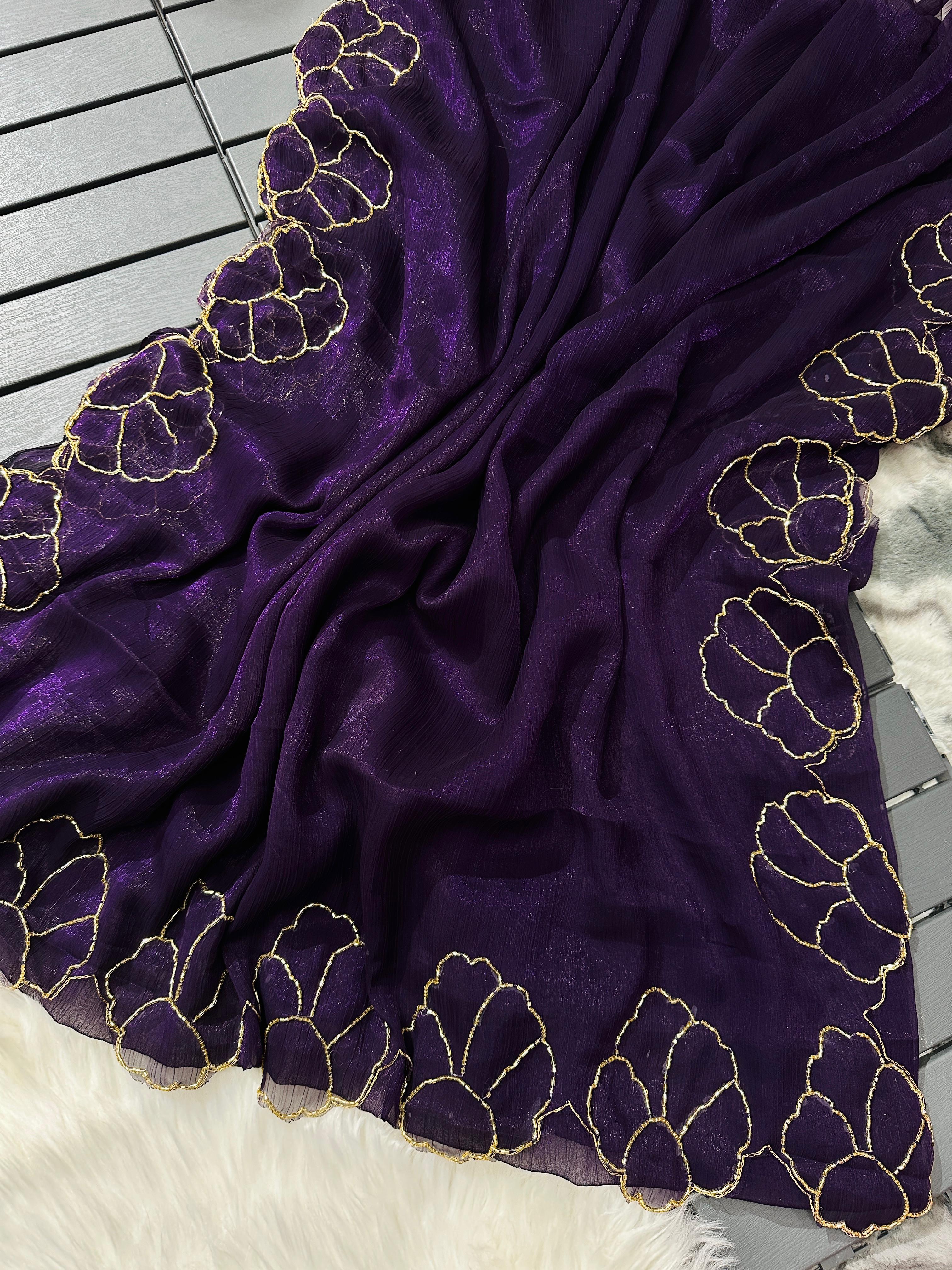 ClothsVilla Purple Lotus Jari Silk Saree with Exquisite Golden Handwork & Running Blouse - view 2