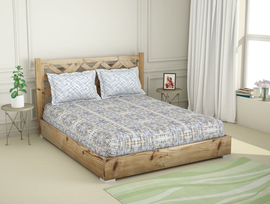 Spaces India Geometric Ink Blue - Dark Blue 100% Cotton Double Bedsheet - Atrium Plus By Spaces - view 2