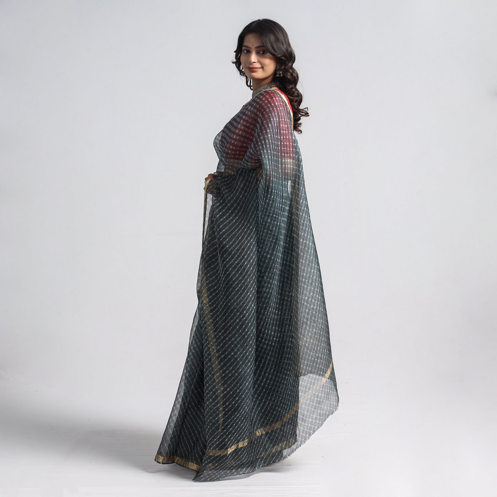 LEHARIYA BY BADSHAH MIYAN Black - Leheriya Tie-Dye Kota Doria Silk Saree - view 3