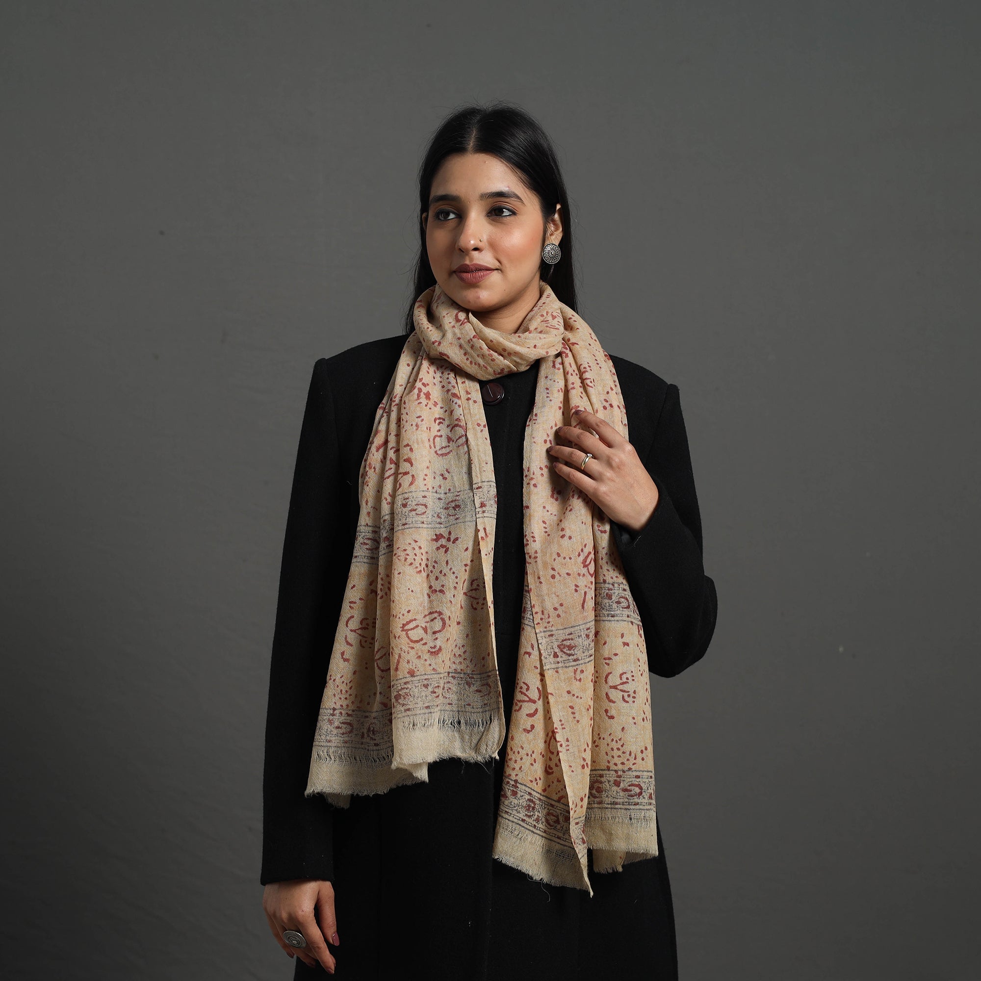 PITCHUKA SRINIVAS KALAMKARI PEDANA Beige - Block Print Pedana Kalamkari Wool Stole 09 - view 2