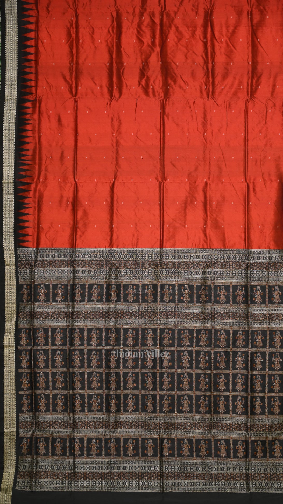 IndianVillèz Red Black Buti Bomkai Sambalpuri Silk Saree - view 2