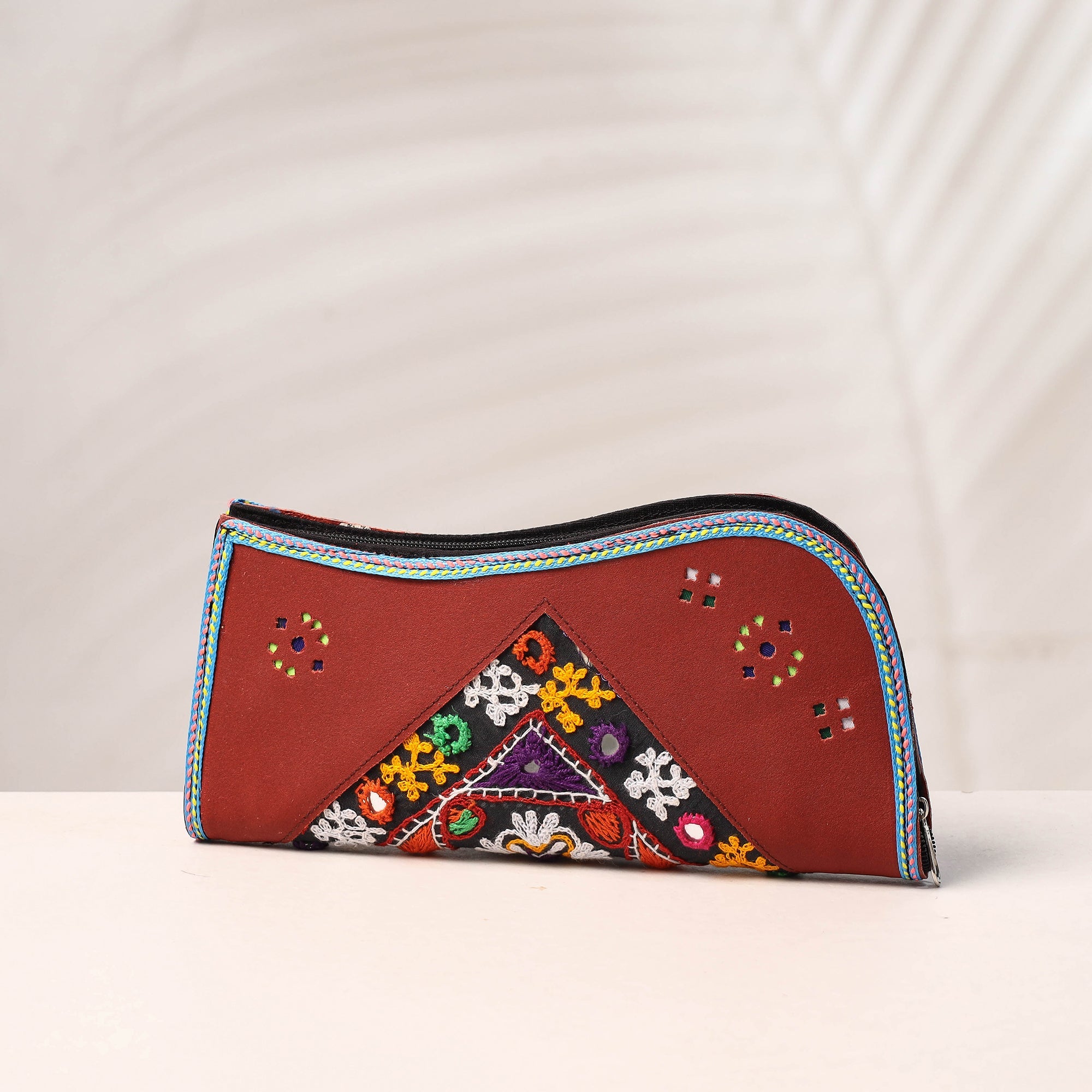 KACHCHH JI CHHAAP Brown - Handcrafted Kutch Embroidery Leather Clutch / Wallet