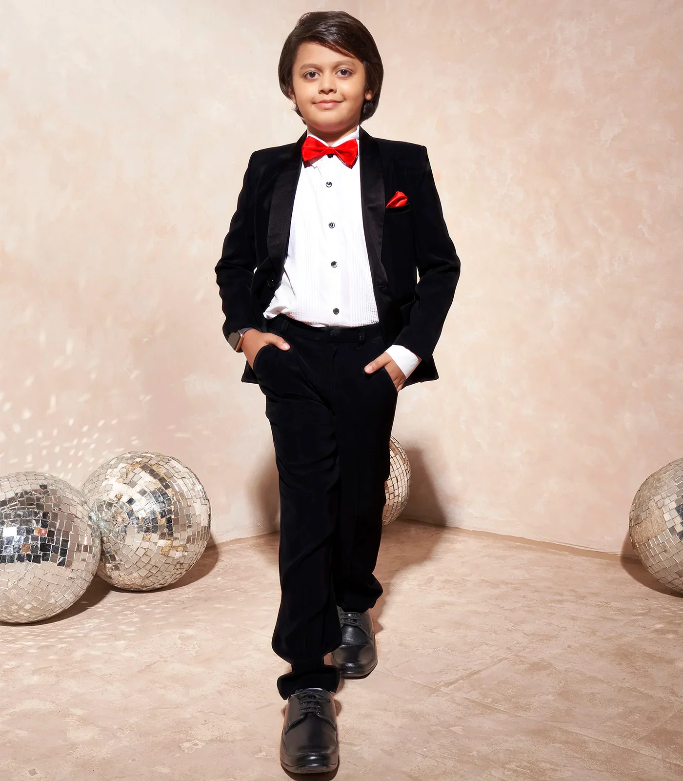RmKV Classic Black kids party wear suit -Black