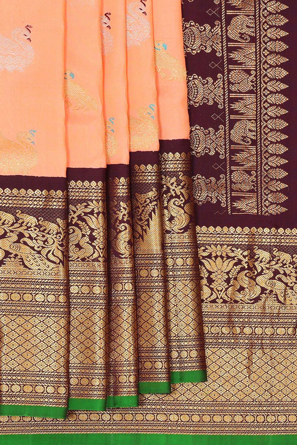 Kalanjali Gadwal Silk Peach Saree – Women's