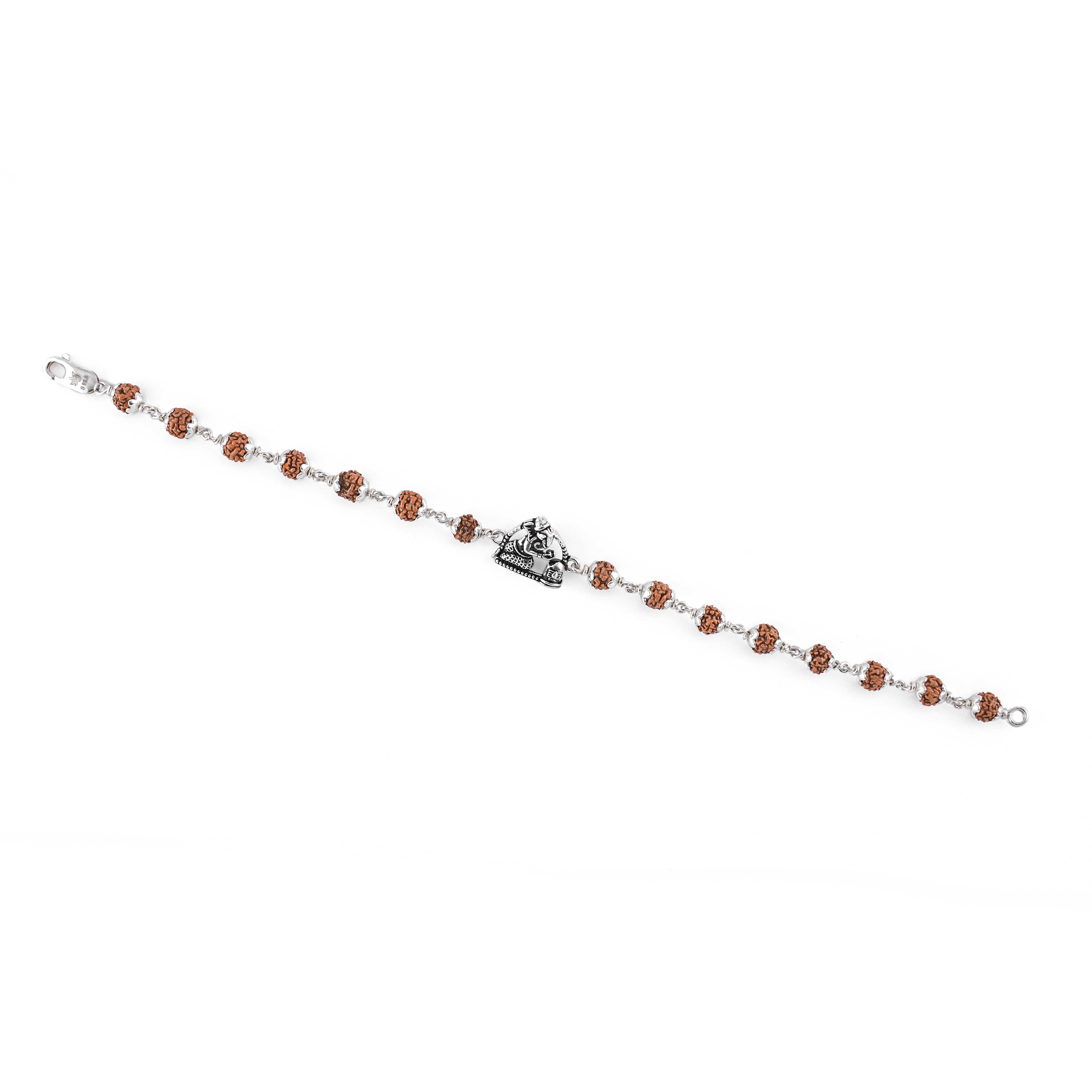 Prinjal Jewellers Rudraksha silver bracelet with folded-hand Ganesh - view 4