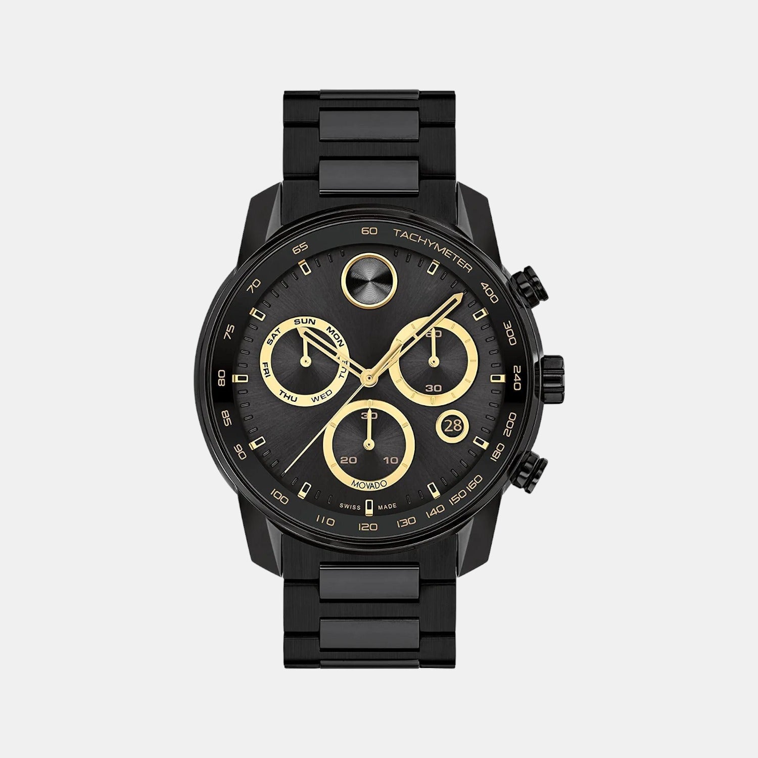 Movado Bold Verso Men Quartz Black Dial Chronograph Stainless Steel Watch 3600906