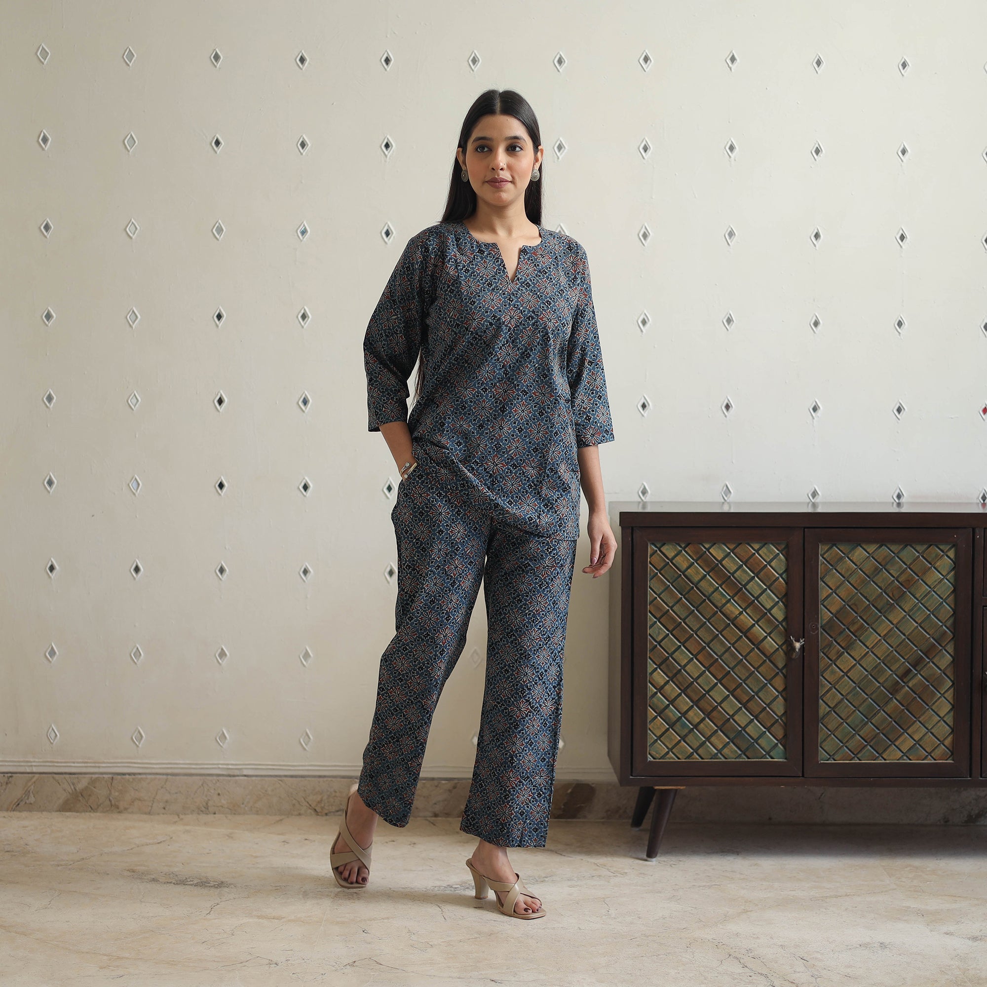 ITOKRI CASUALS Blue - Block Printed Cotton Ajrakh Co-ord Set 23 - view 2