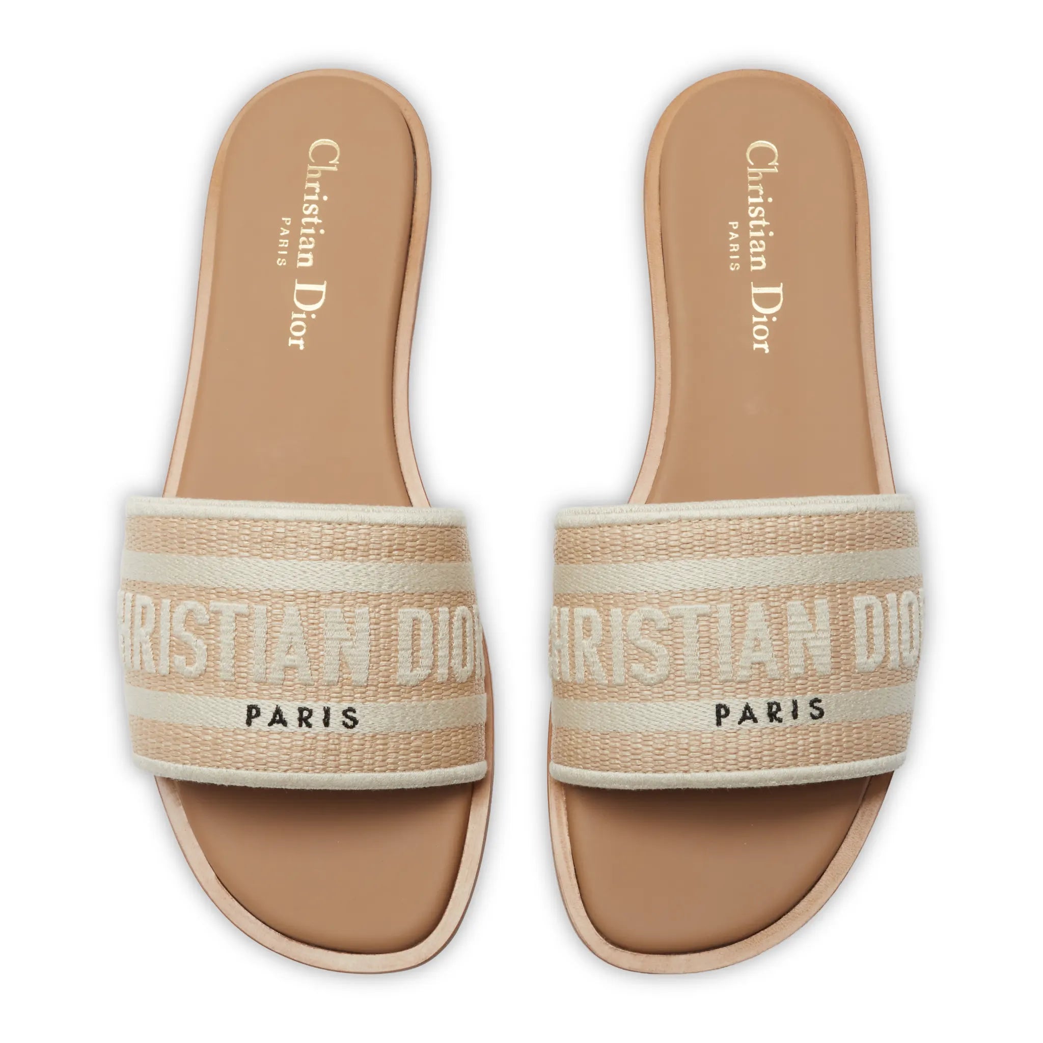 Dior Dway Embroidered Cotton Beige Slides - view 4