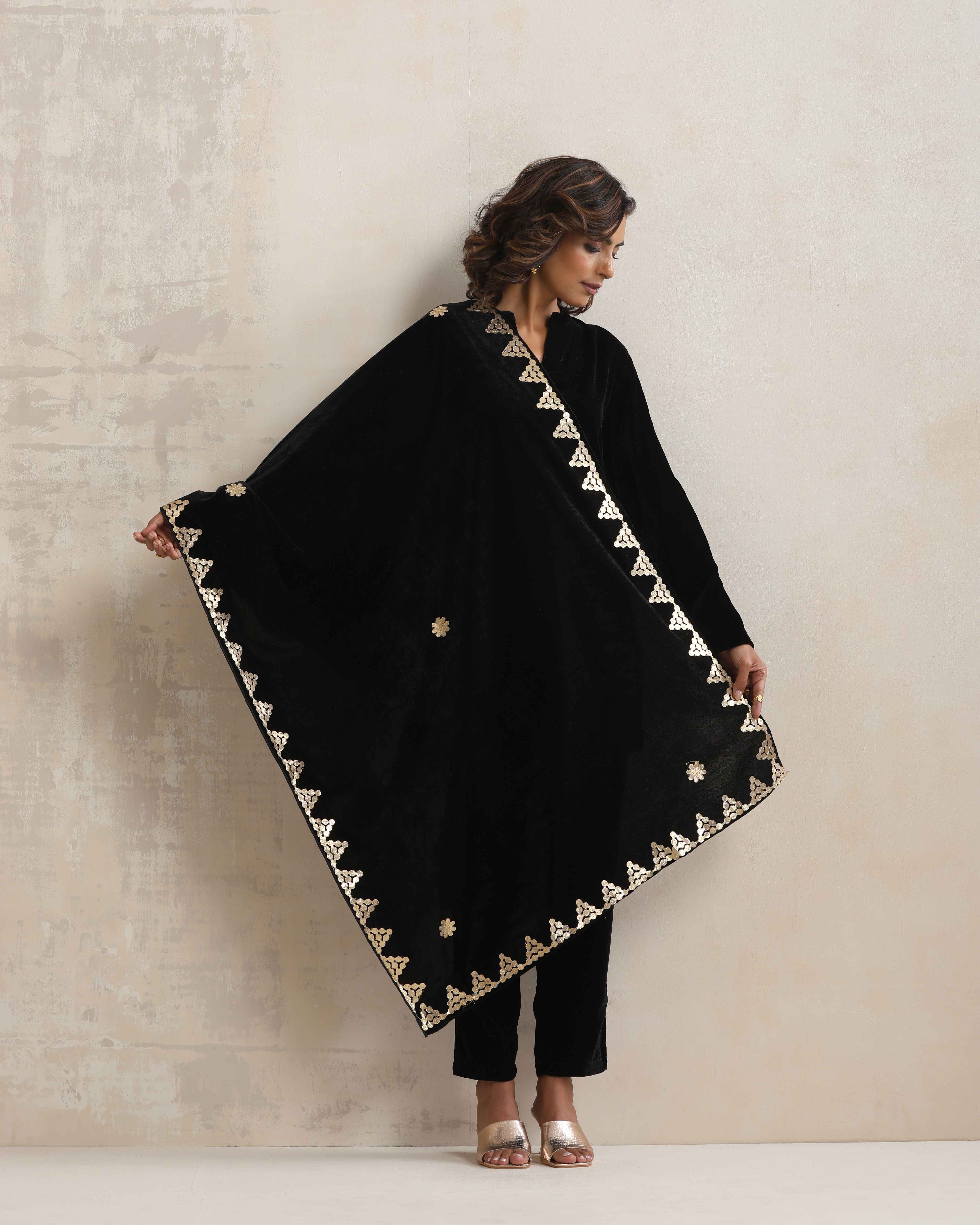 trueBrowns Black Velvet Gota Patti Stole - view 2