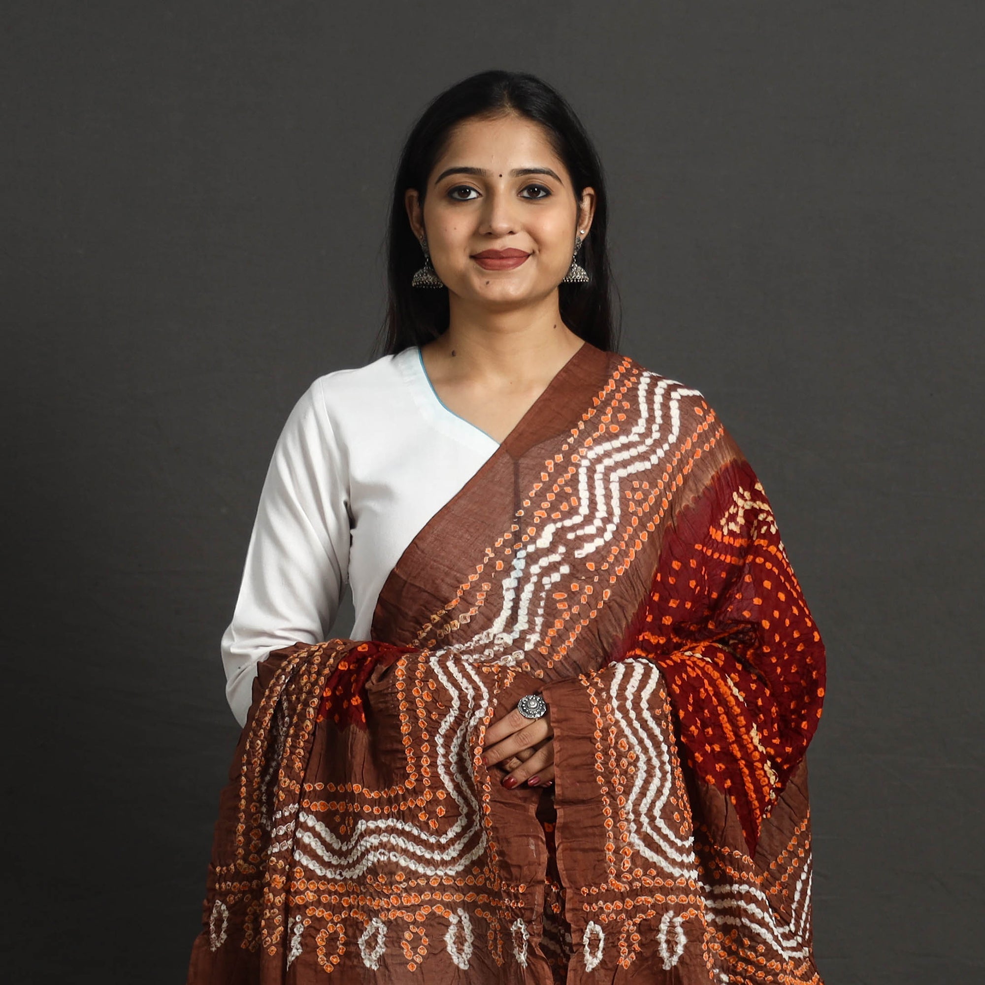 KACHCHH JI CHHAAP Brown - Kutch Tie-Dye Cotton Bandhani Dupatta 12 - view 3