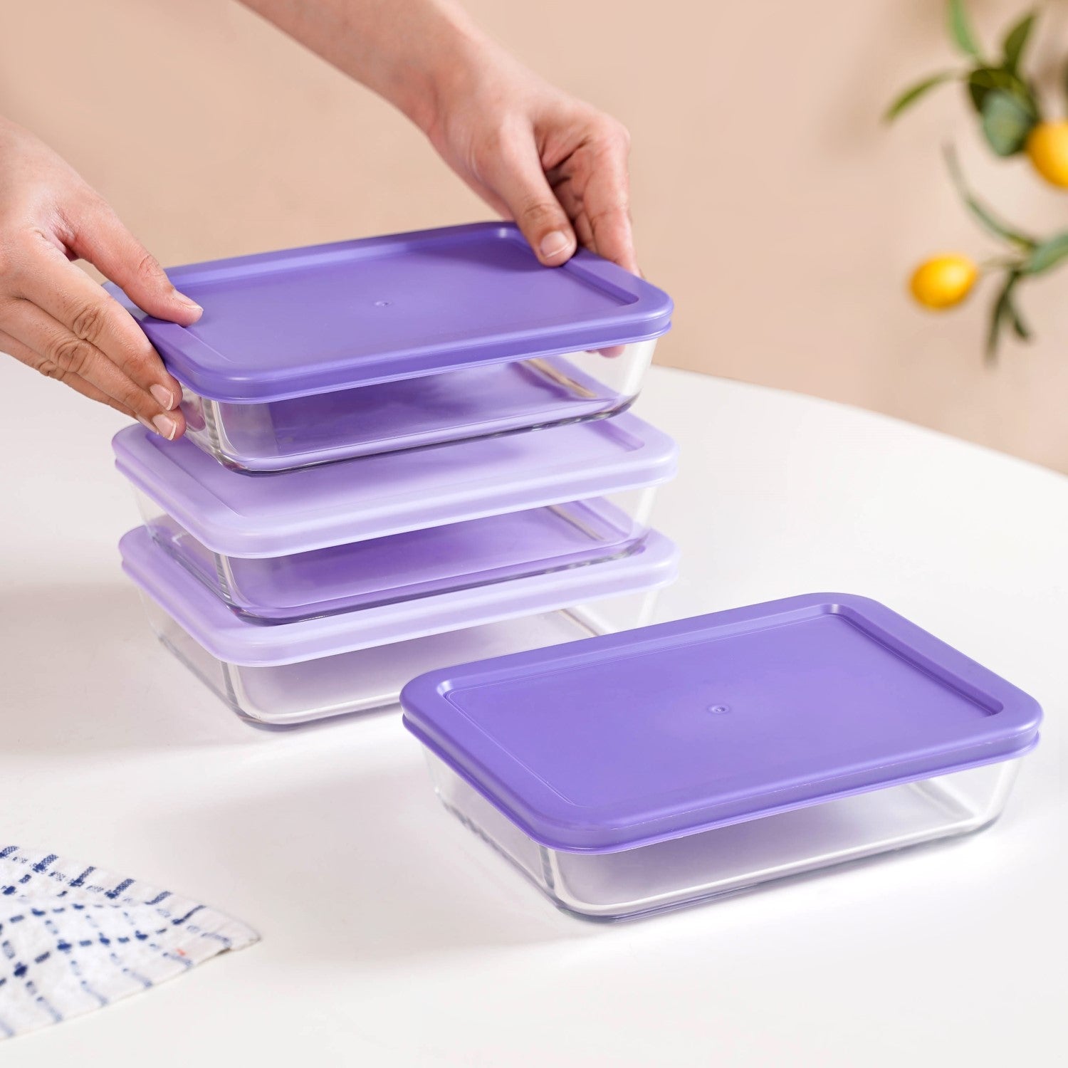 Nestasia Set Of 4 Shallow Borosilicate Glass Food Storage Container 800ml - view 3