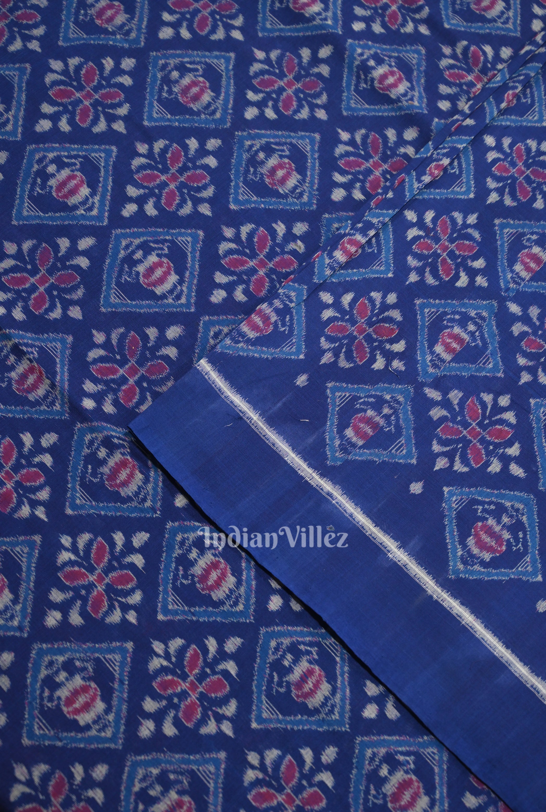 IndianVillèz Royal Blue Floral Motif Sambalpuri Ikat Cotton Fabric - view 2