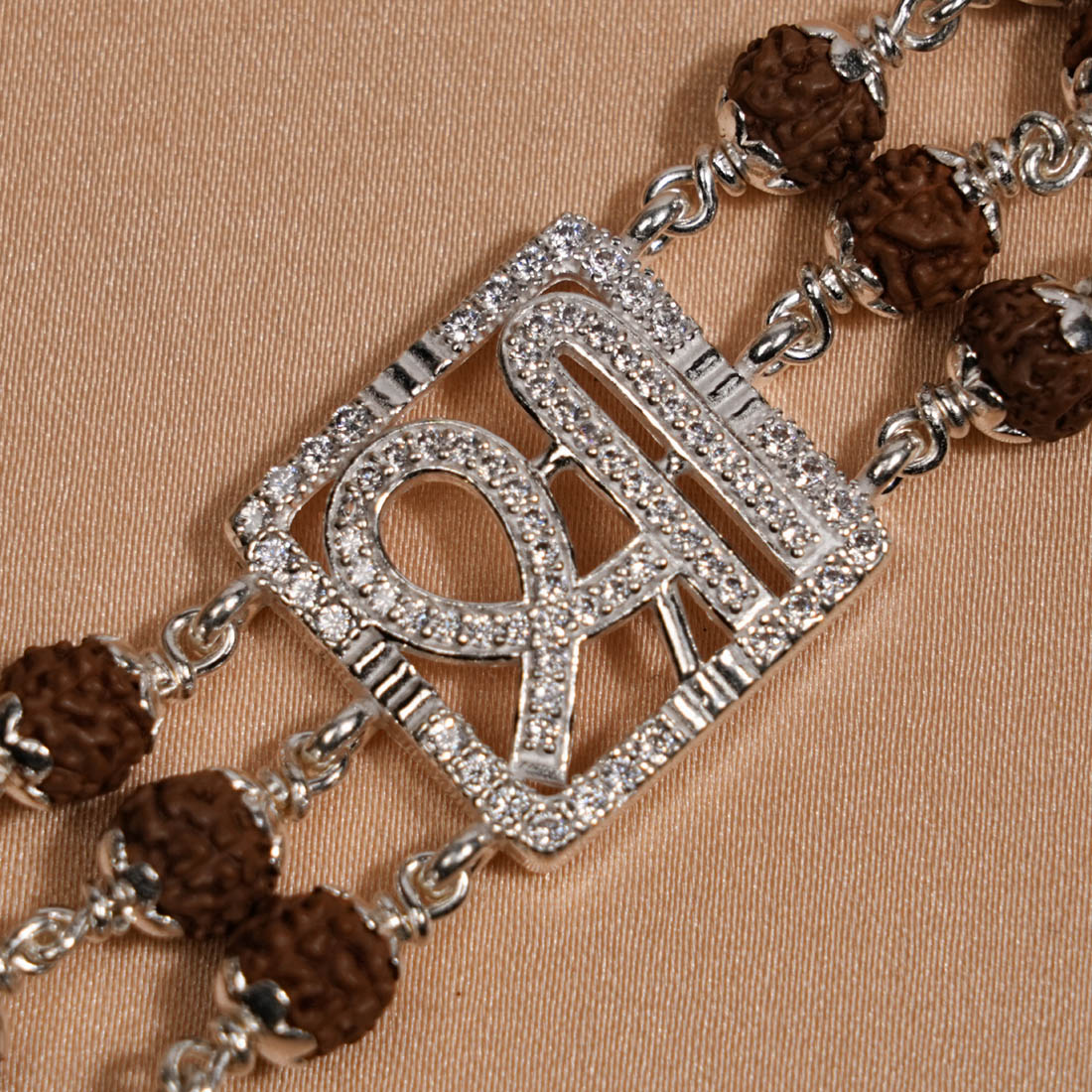 Prinjal Jewellers Rudraksha Silver Shree Tripal Line bracelet