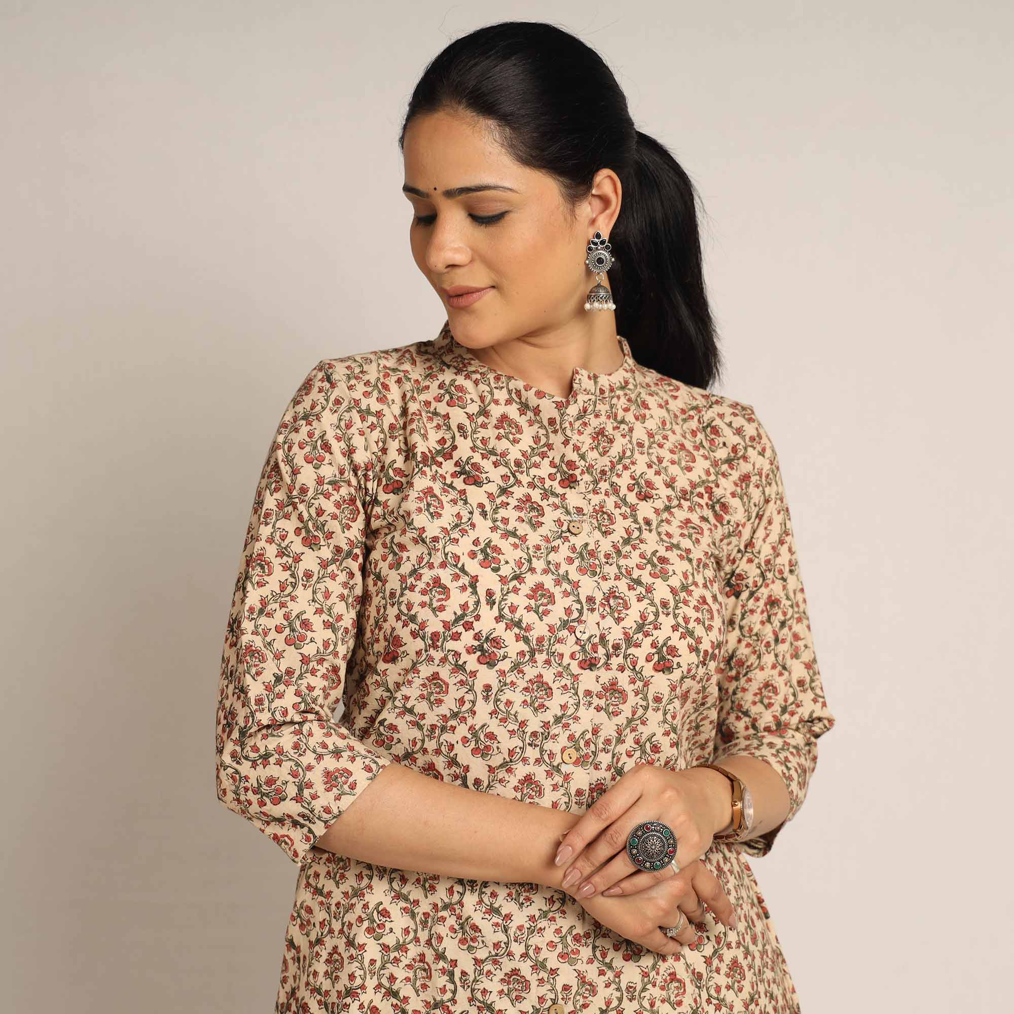 ITOKRI CASUALS Beige - Pedana Kalamkari Block Printed Cotton Kurta with Palazzo Set - view 2