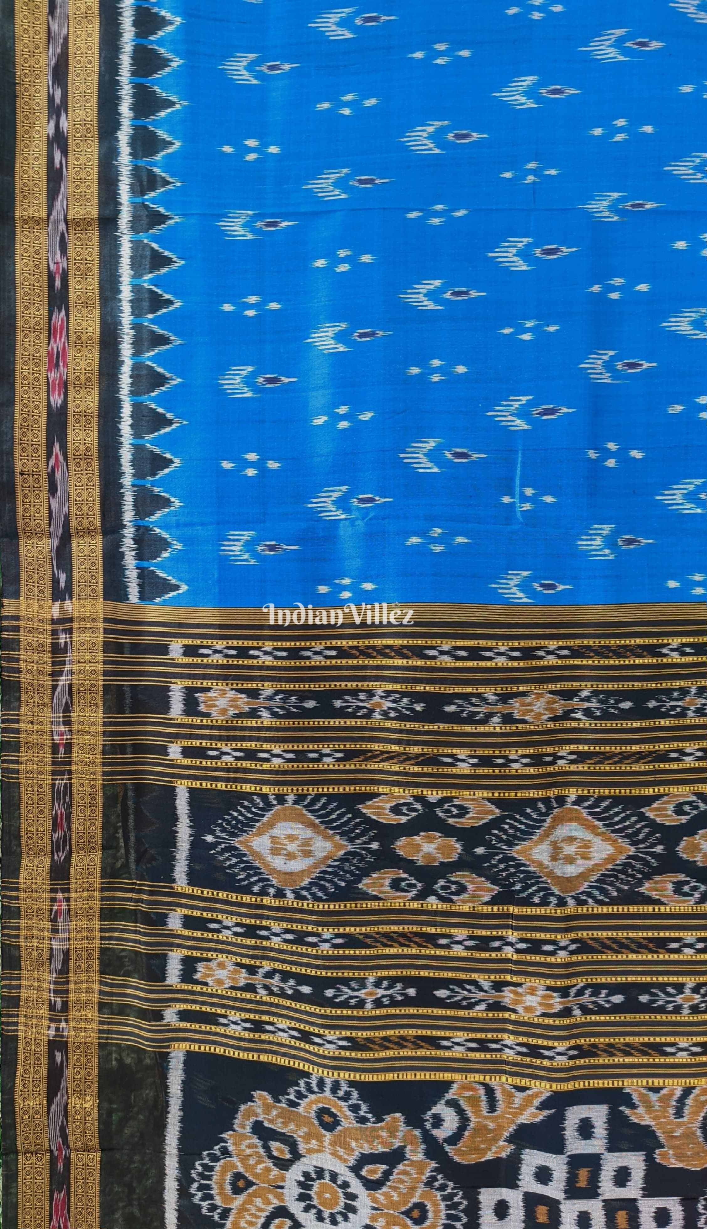 IndianVillèz Sky Blue Mayur Chandrika Khandua Silk Saree - view 3