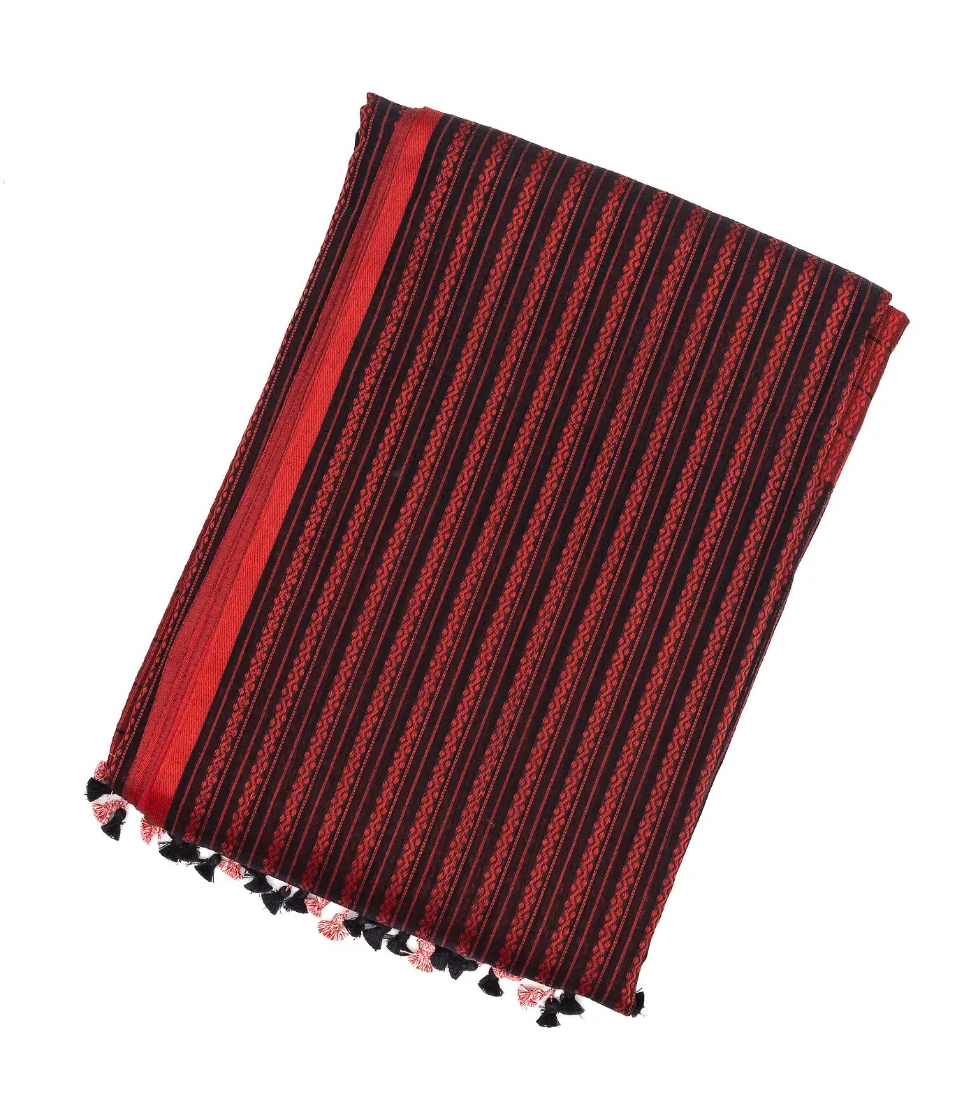 RmKV Black Handloom Bengal Cotton Saree With Red Stripes