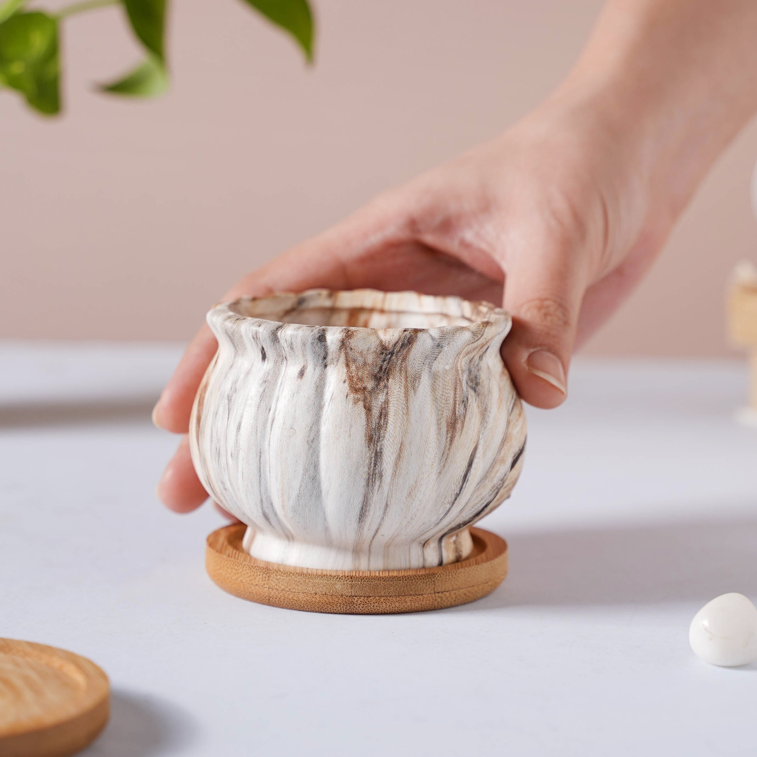 Nestasia Cinzia Marble Patterned Planter With Coaster - view 5