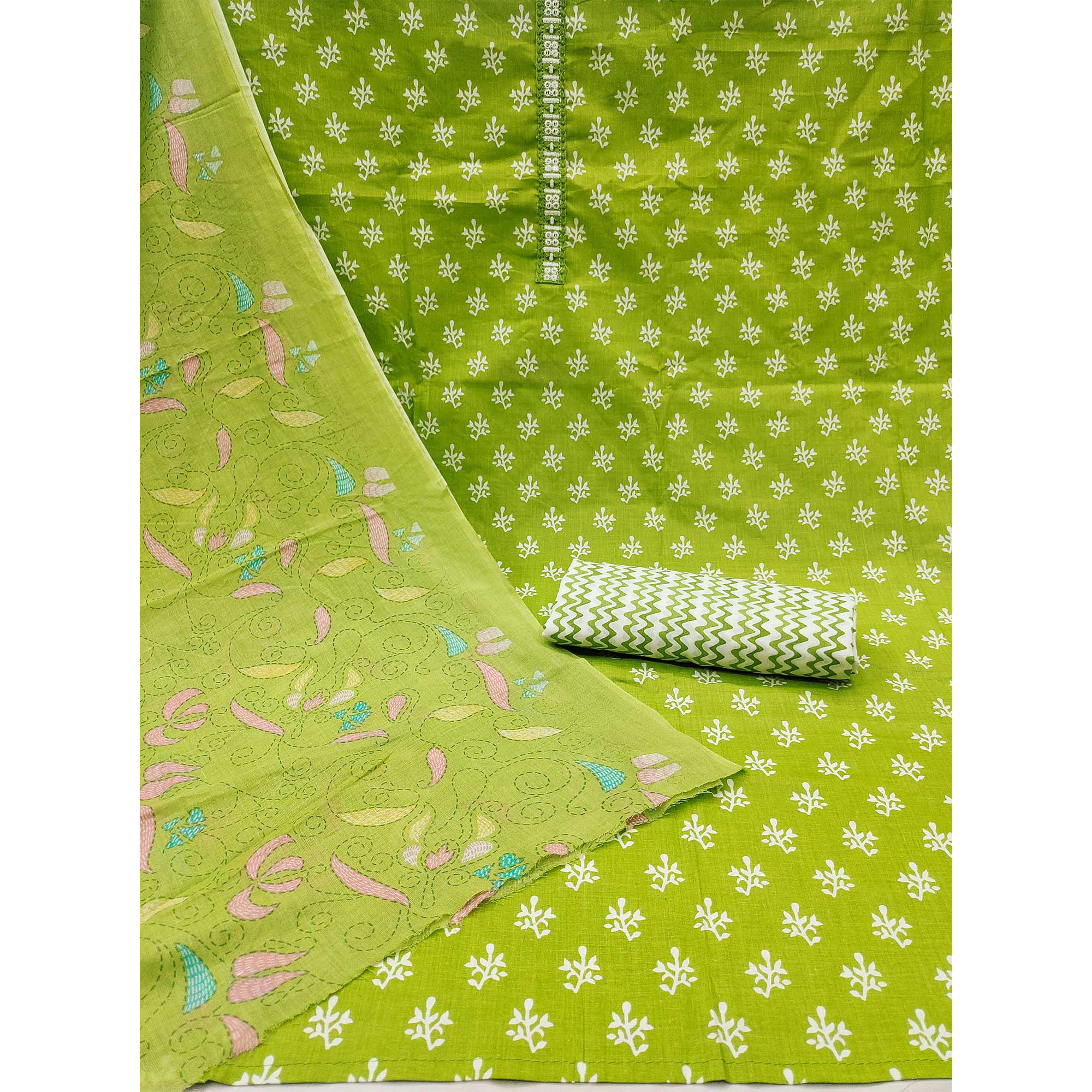 BlackTree green-floral-printed-pure-cotton-dress-material-17 - view 3