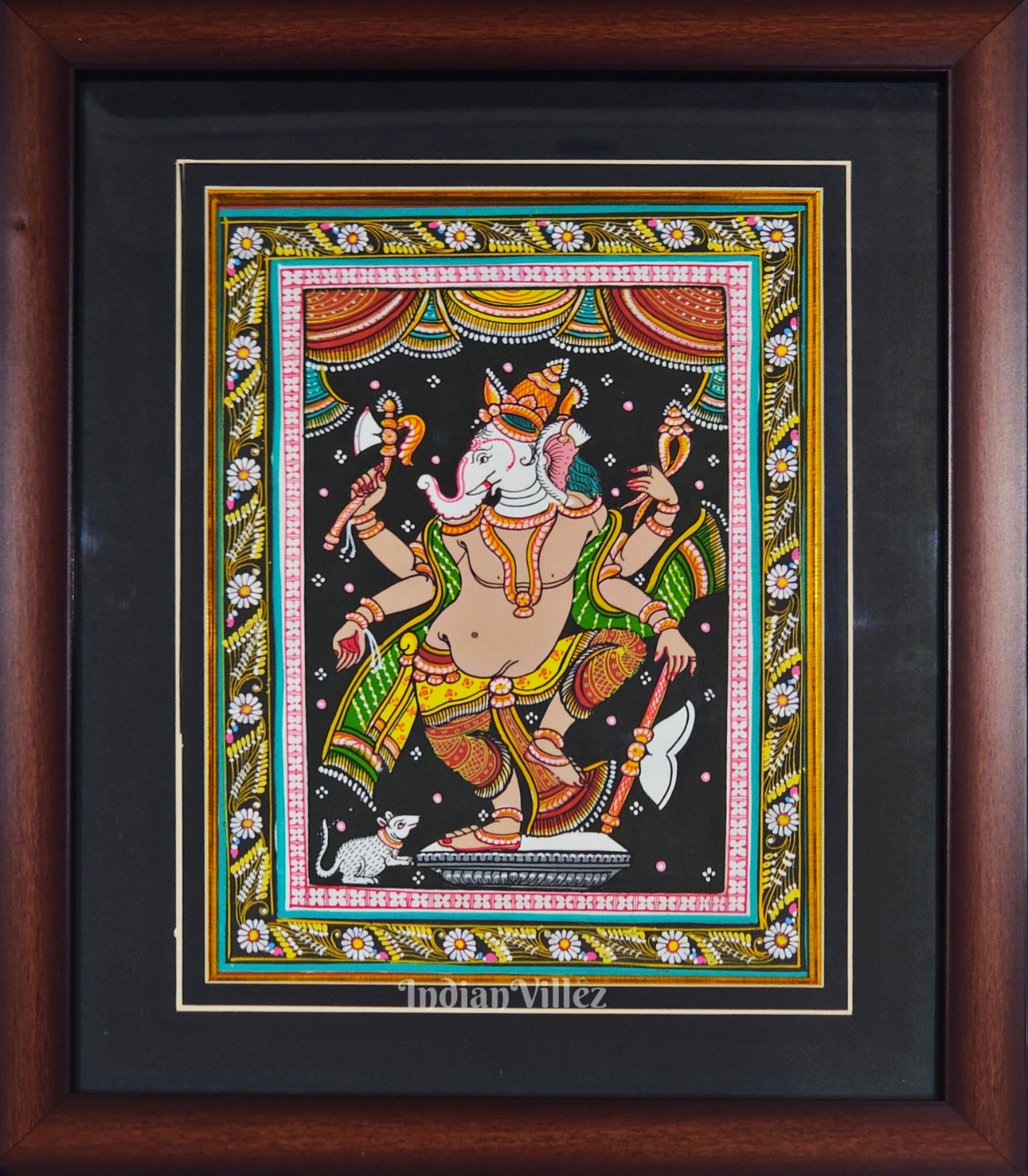IndianVillèz Shree Ganesh Pattachitra Art Painting For Home Wall Art Decor ( With Frame)