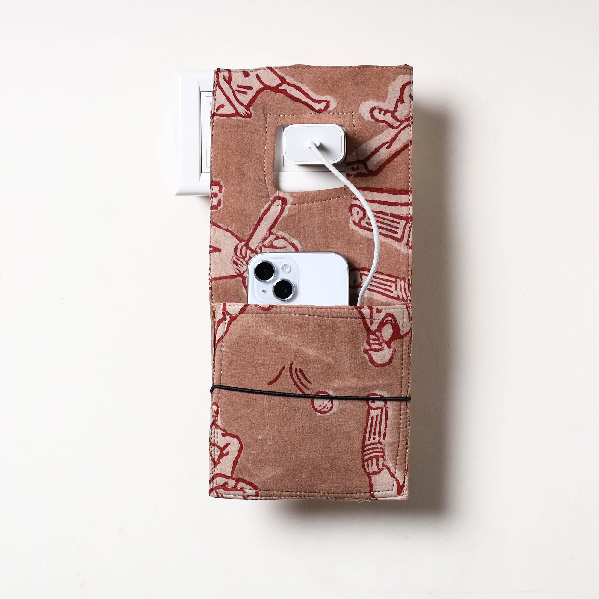ITOKRI CRAFTS INITIATIVE Brown - Bindaas Block Printed Cotton Mobile Charging Holder