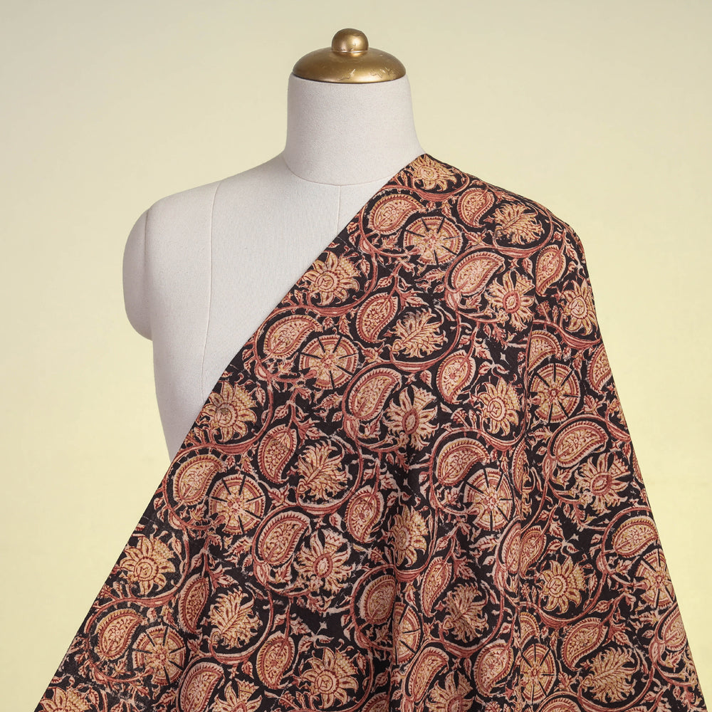 PITCHUKA SRINIVAS KALAMKARI PEDANA Black - Original Hand Block Printed Cotton Pedana Kalamkari Fabric