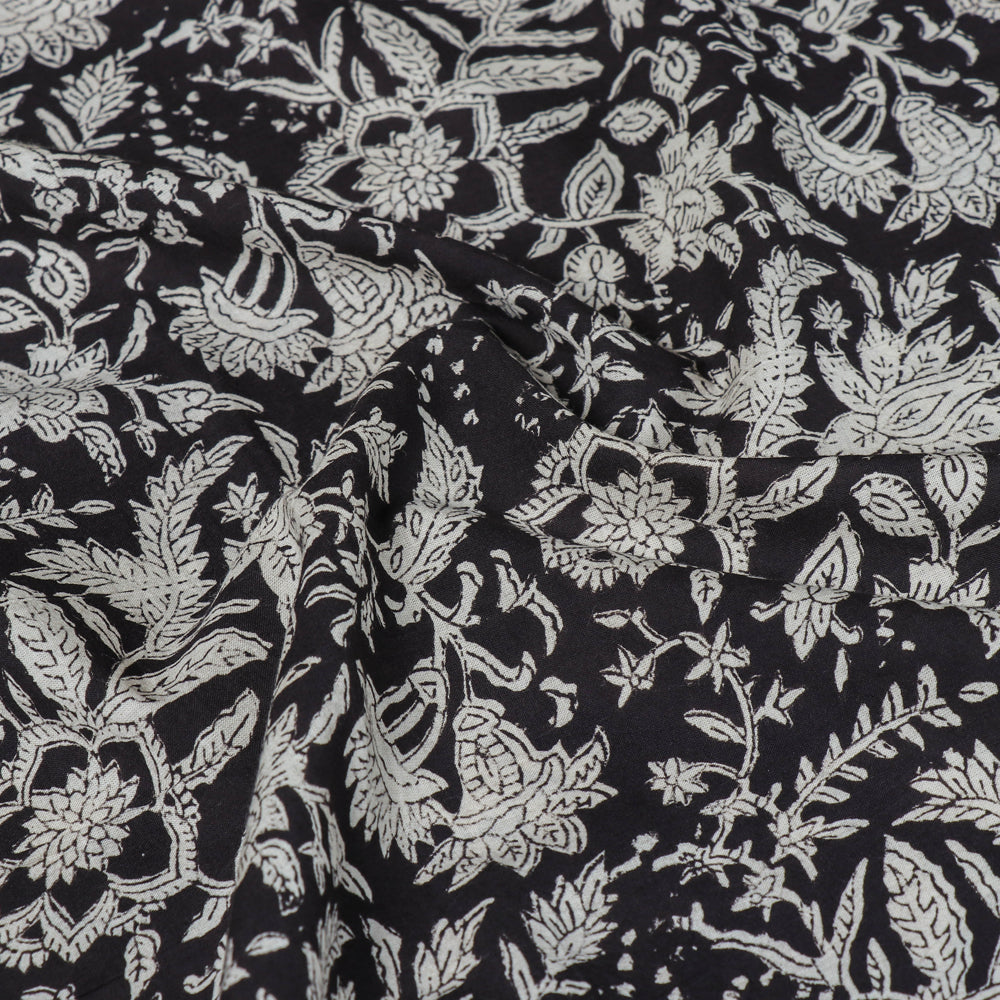 KUSUMLATA Black with White Block Printed Cotton Bagru Fabric 08 - view 2